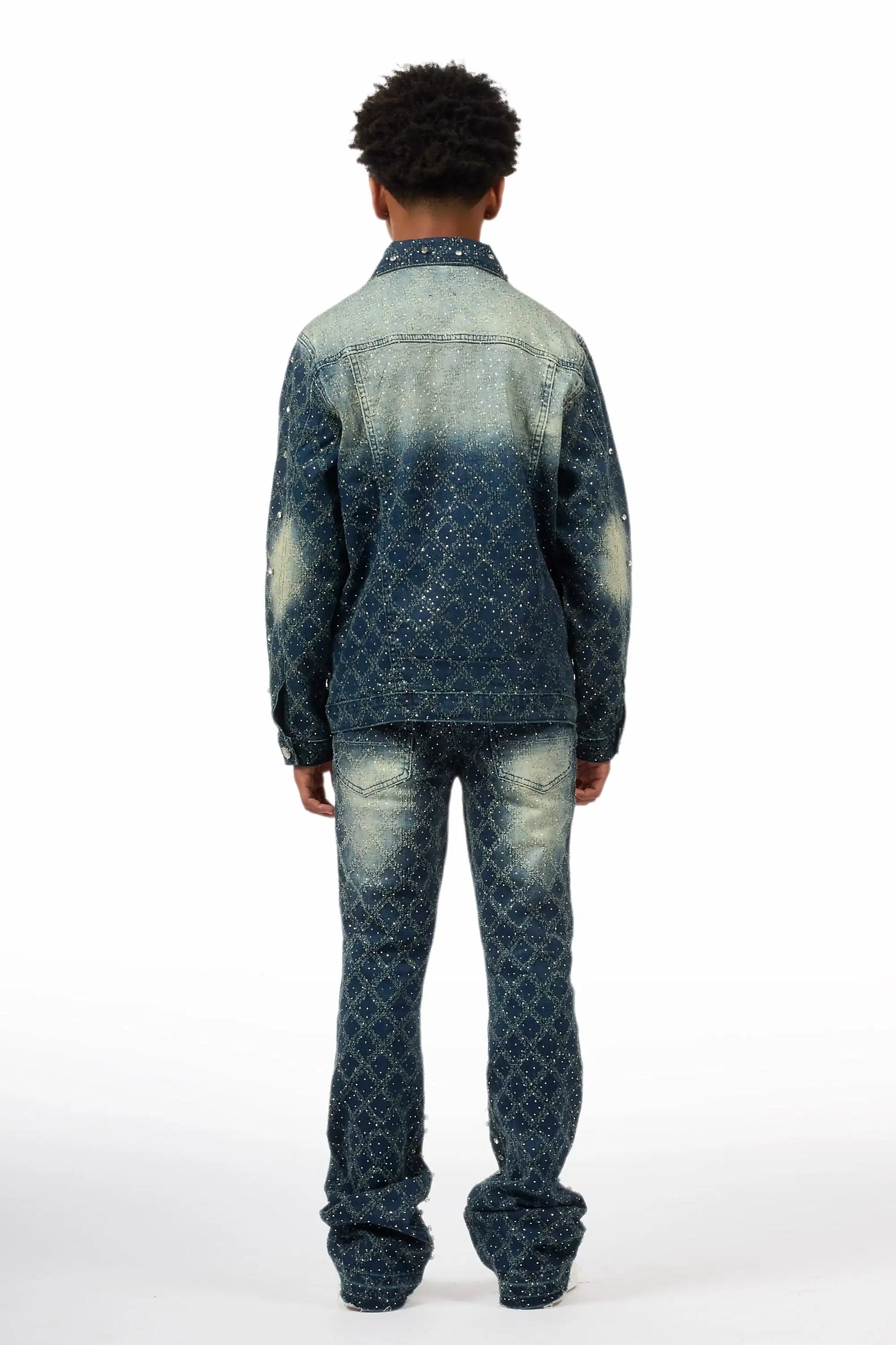 Boys Sareka Dark Wash Rhinestone Denim Jacket & Sareka Stacked Jean Set