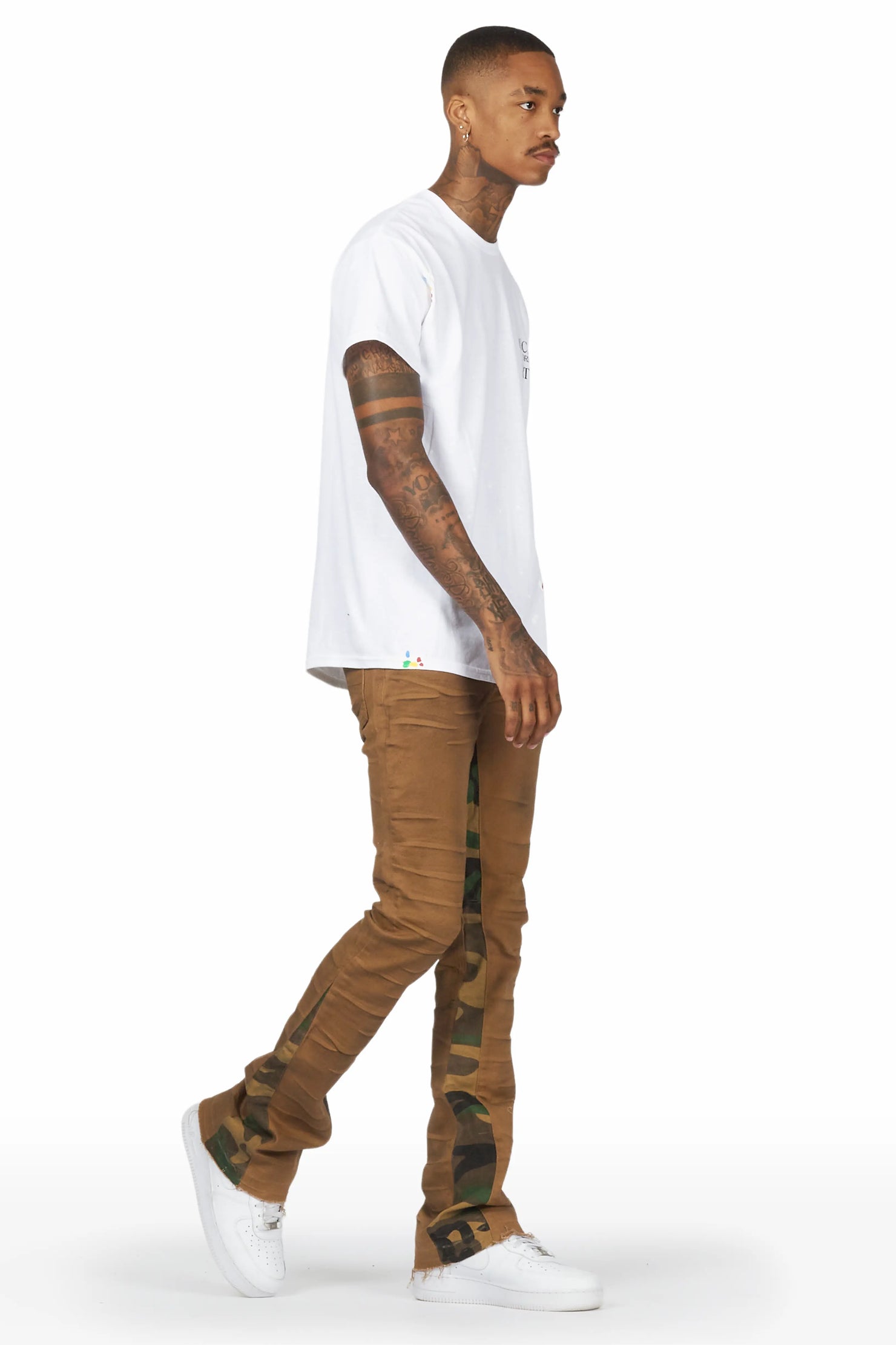 Strass Brown Stacked Flare Jean