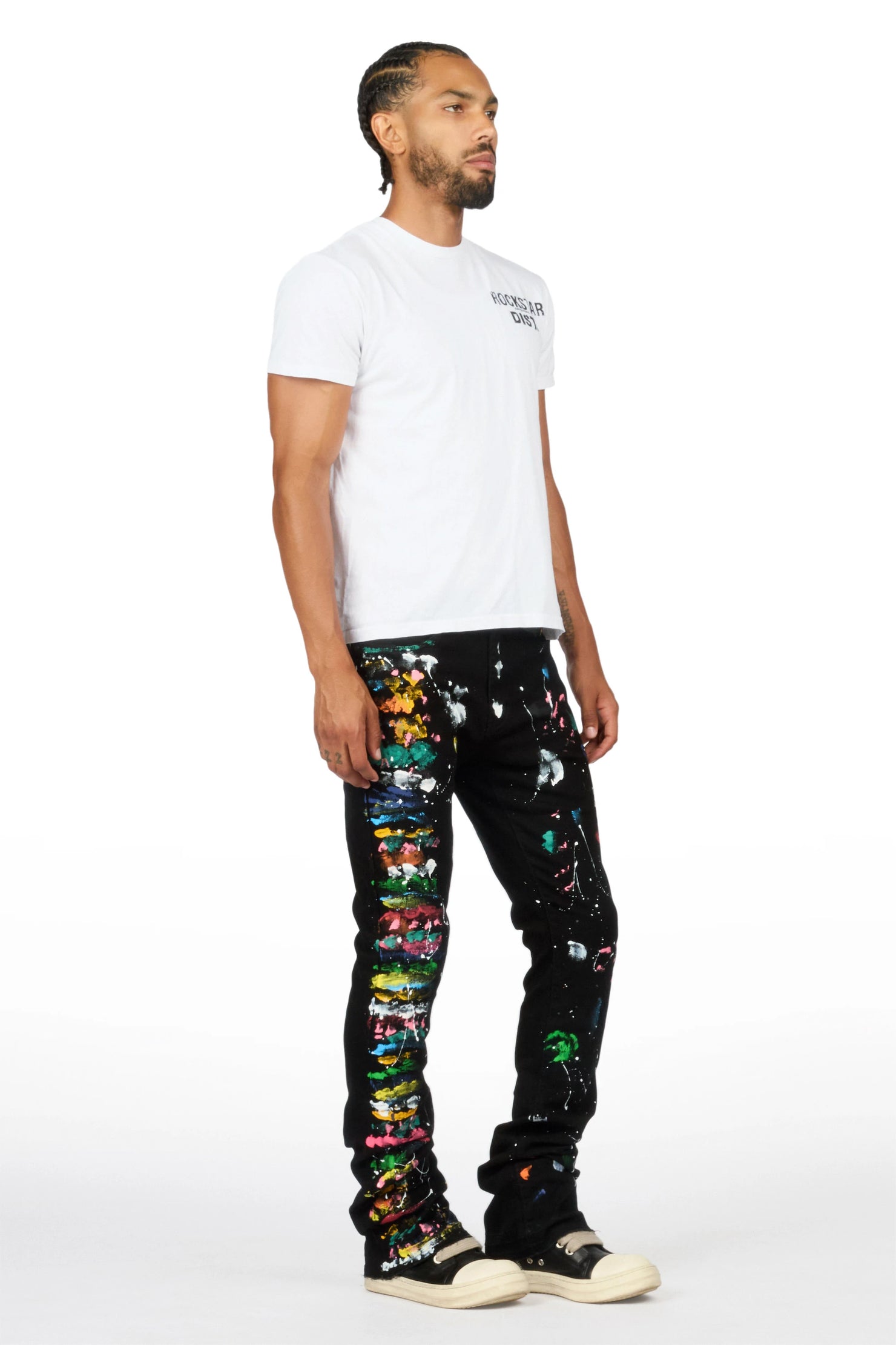 Antoni Black Painter Stacked Flare Jean