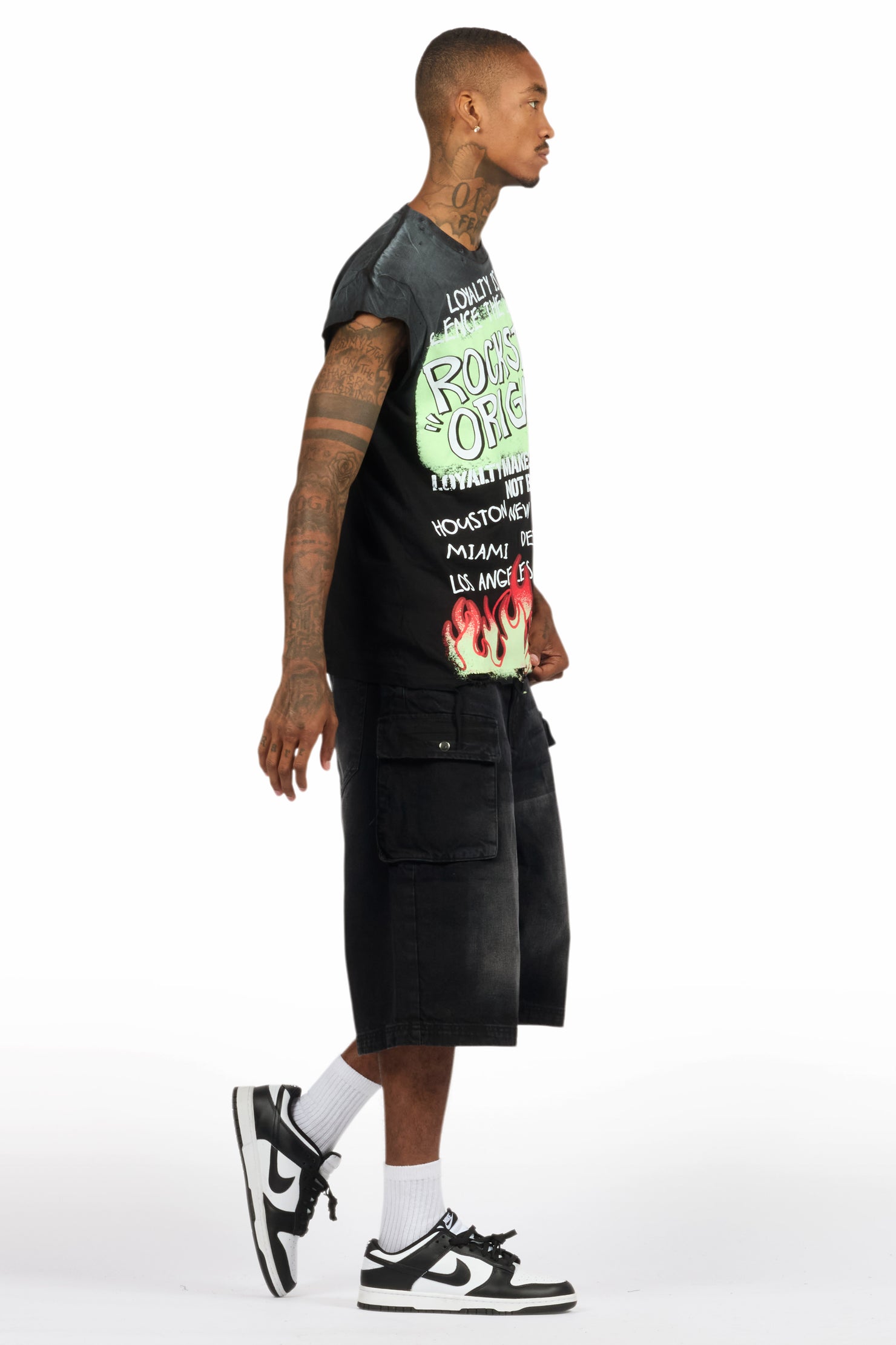 Beno Black Muscle Tee/Denim Jort Set