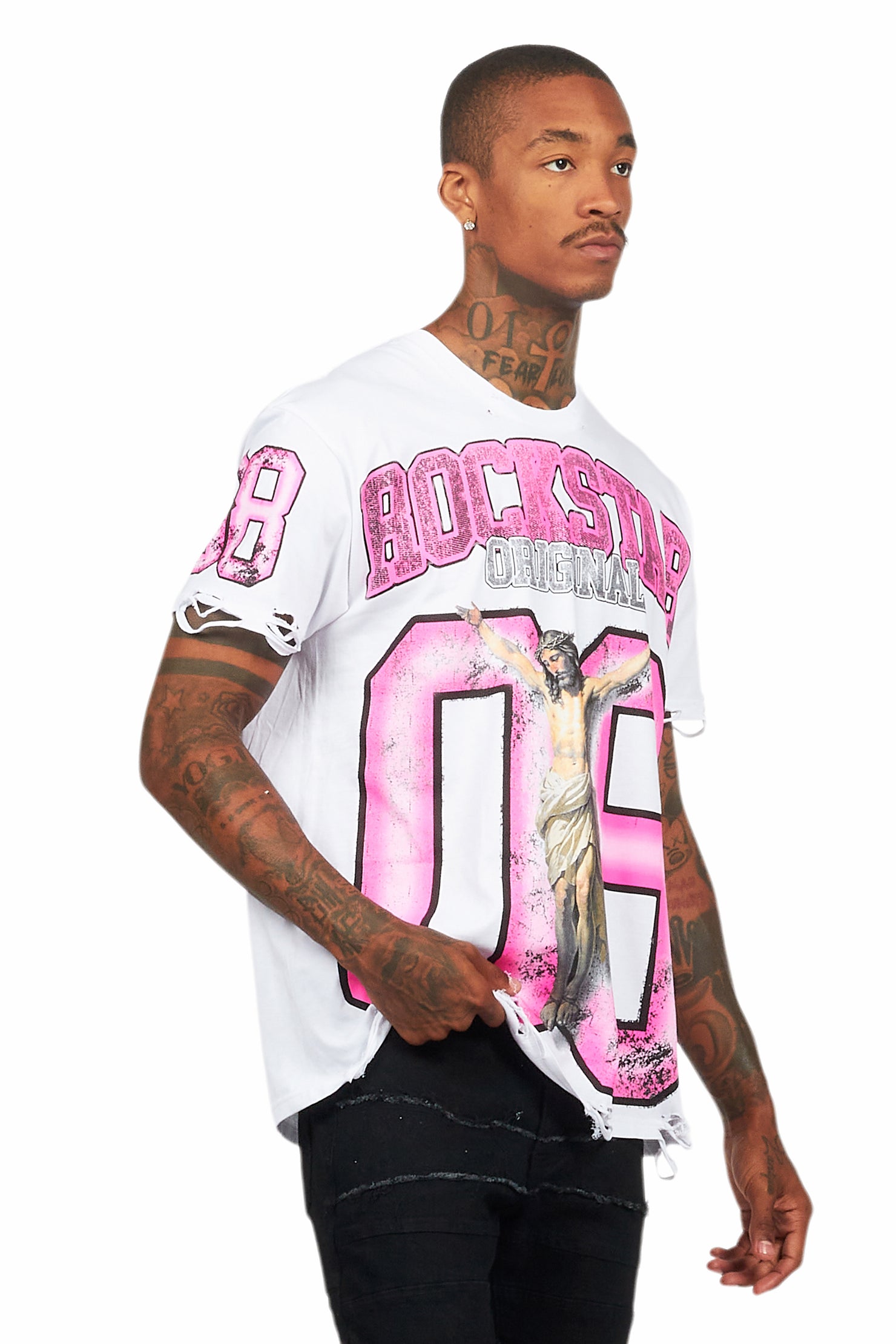 Fields White/Pink Oversized Graphic T-Shirt