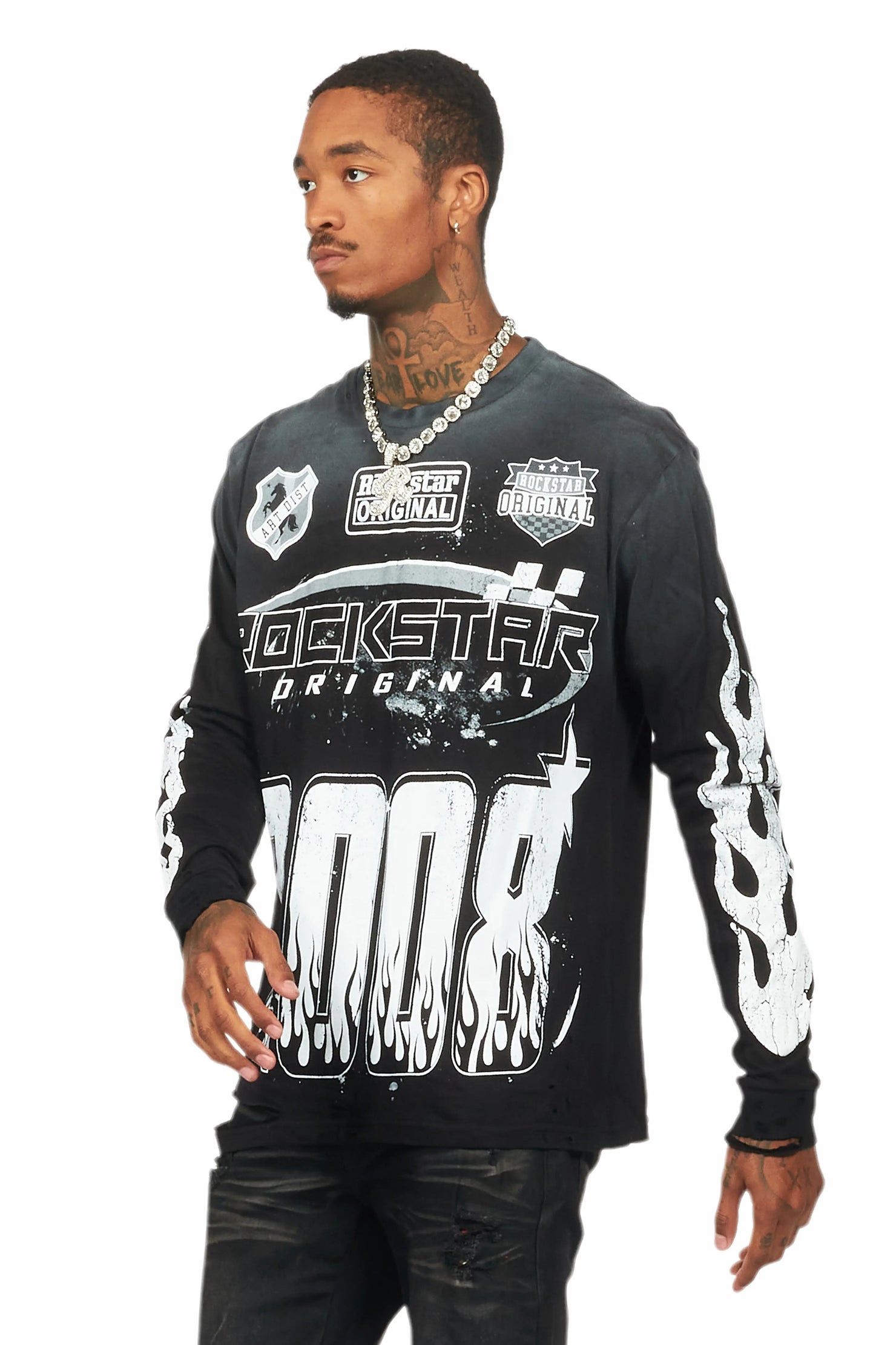 Amos Black/White Long Sleeve Graphic T-Shirt