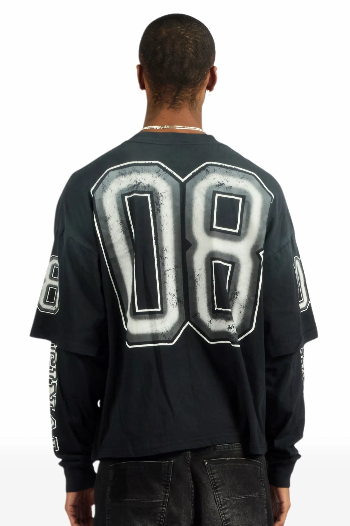 Fields Black/Grey Double Layer Long Sleeve Graphic T-Shirt