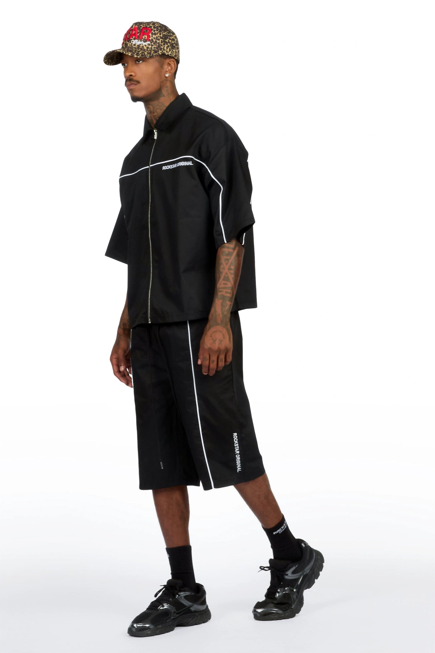 Izan Black Zip Up Short Sleeve Twill Short Set