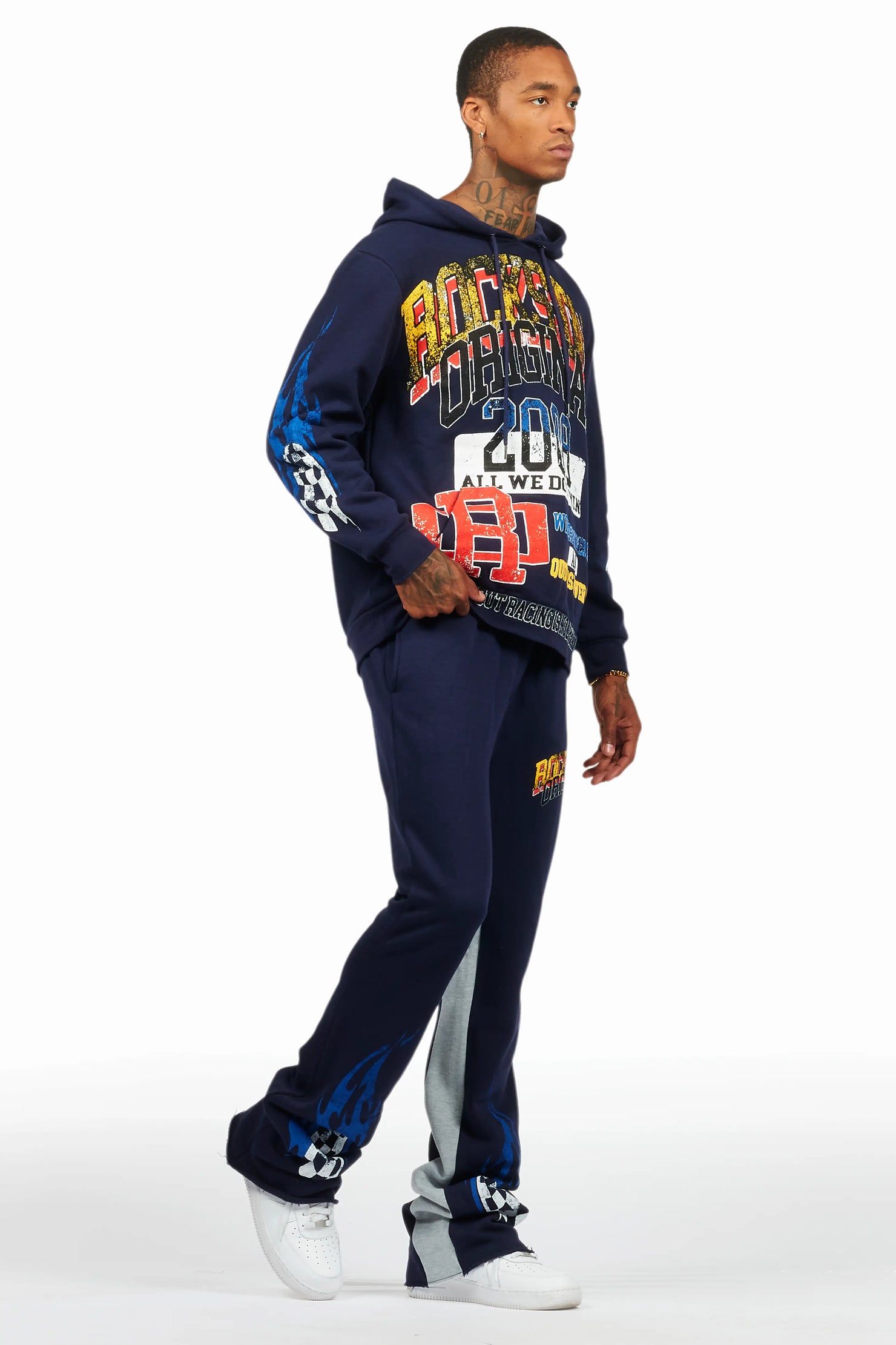 Colorful Race Navy Hoodie/Baggy Track Pant Set