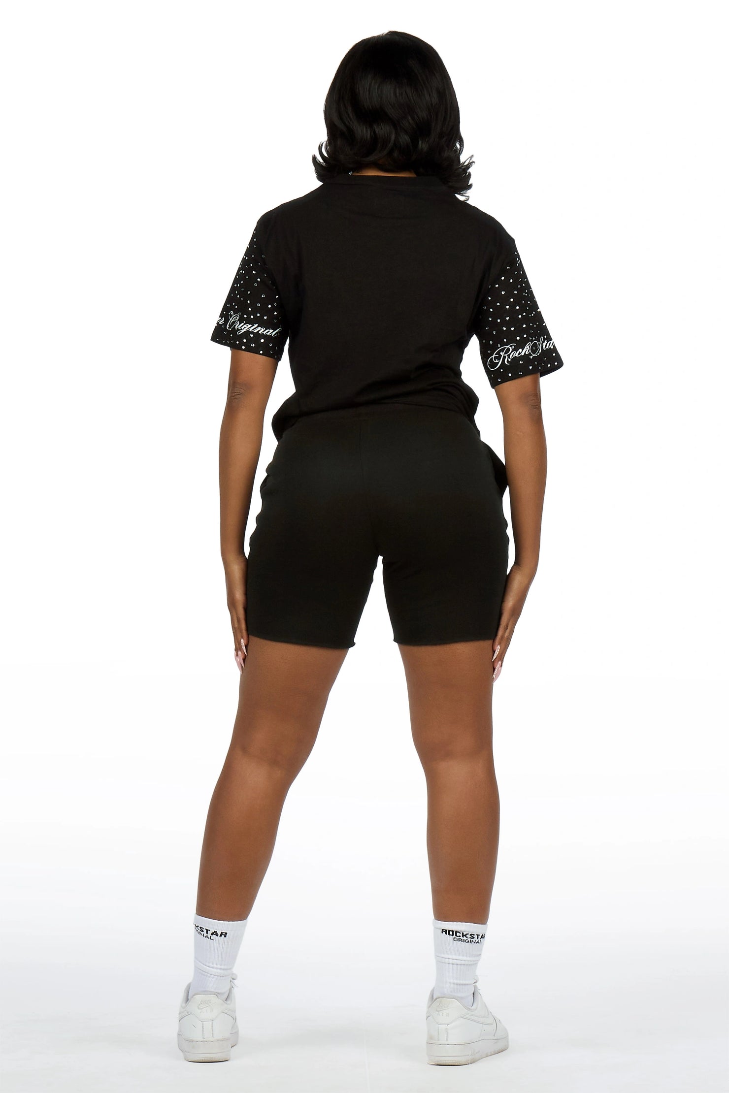 Lakisha Black Rhinestone T-Shirt Short Set