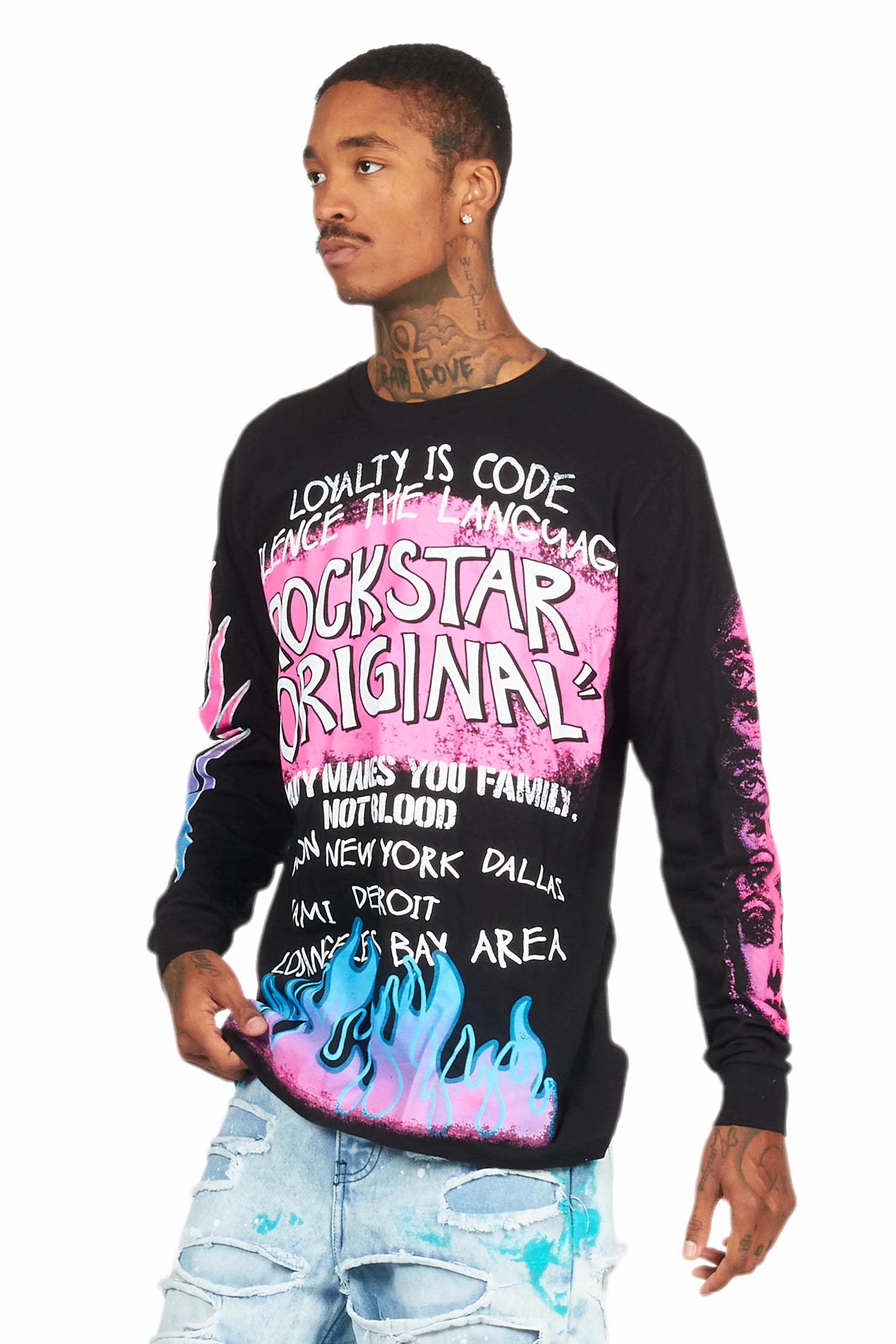 Beno Black/Pink Long Sleeve Graphic T-Shirt