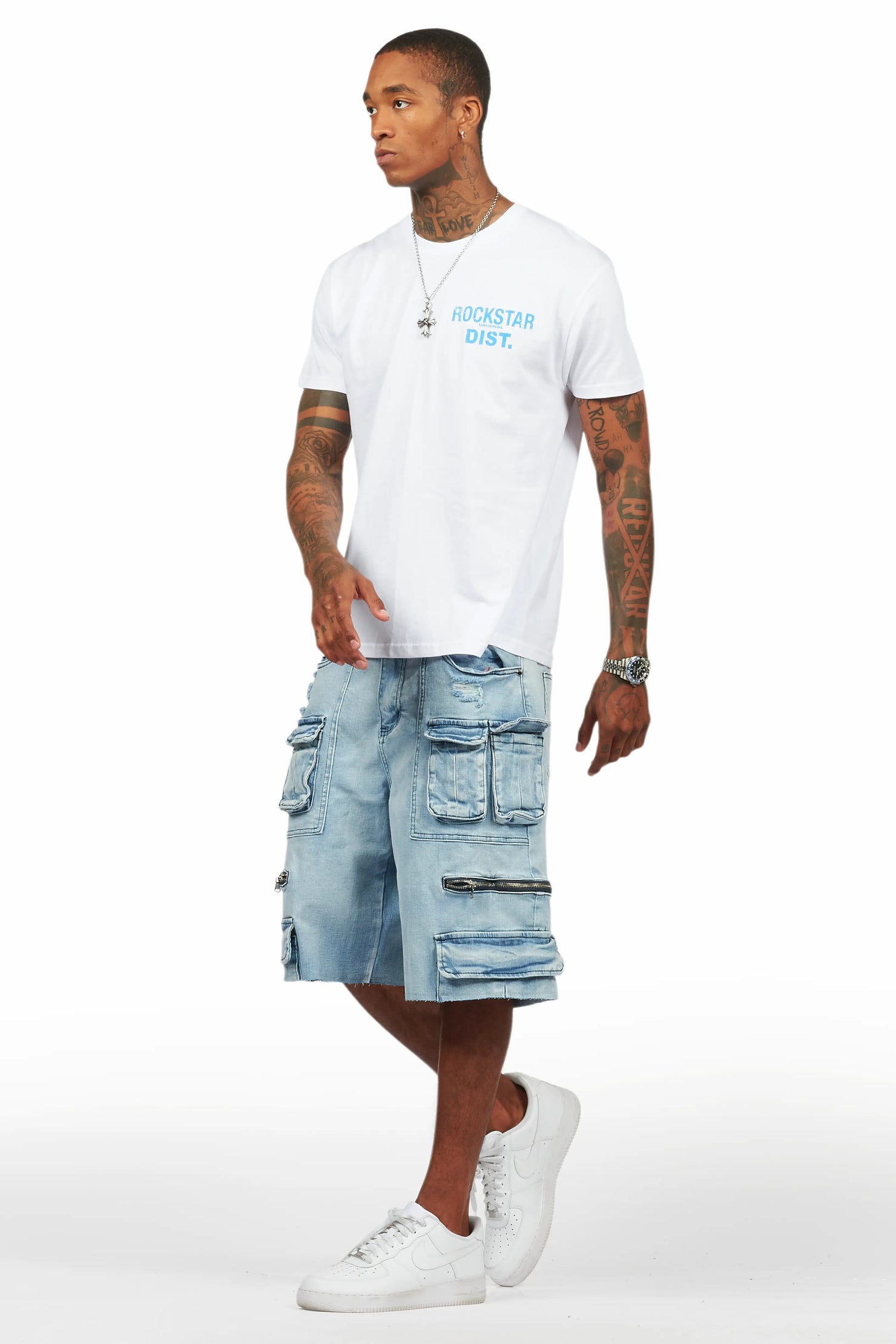 Lake White/Blue T-Shirt/Denim Short Set