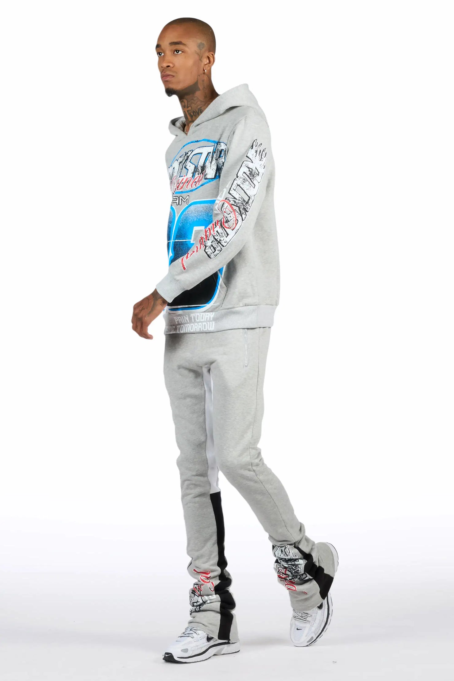 Ryker Heather Grey/Blue Hoodie/Super Stacked Track Set