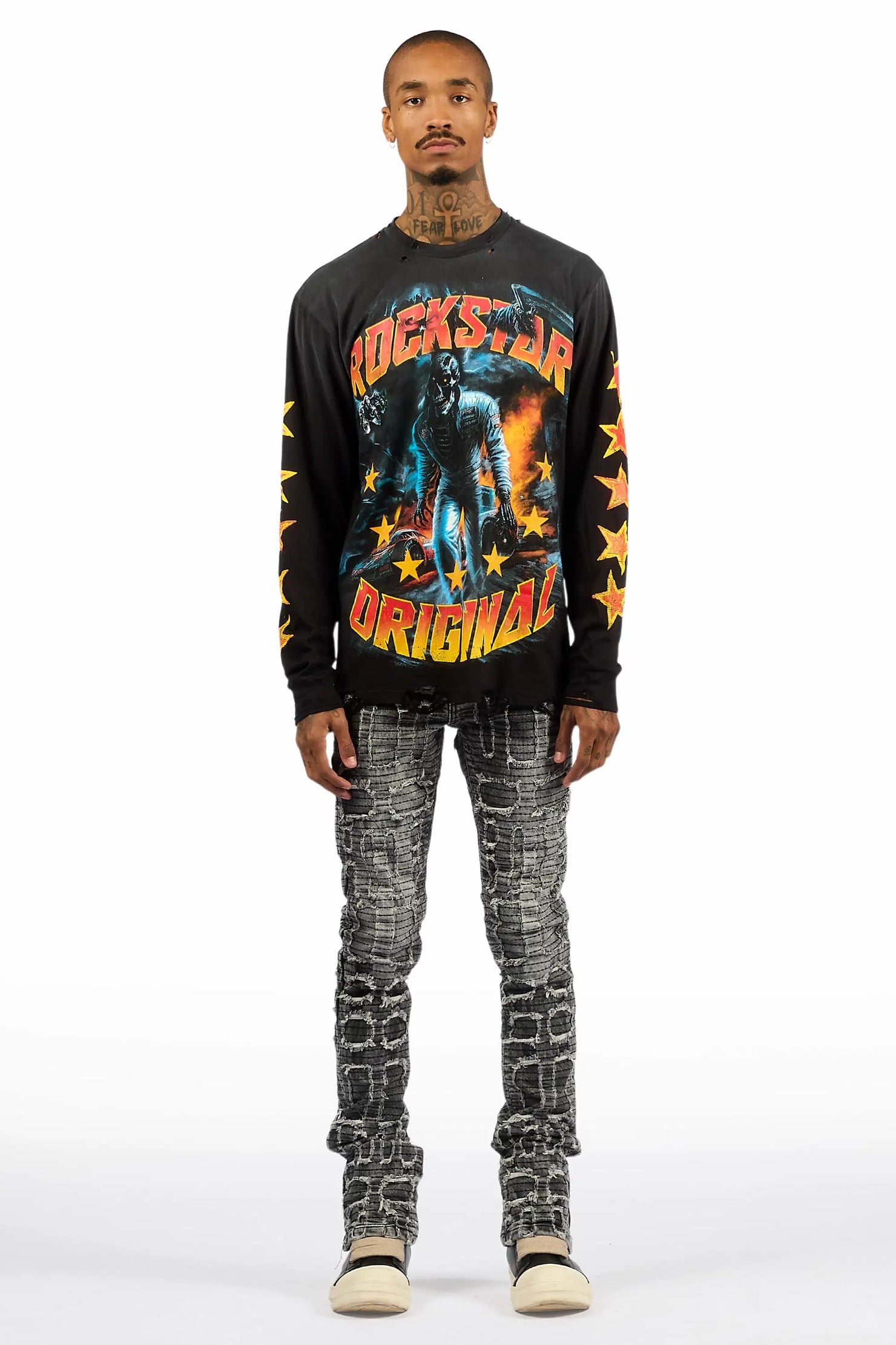 Gribo Grey Stacked Flare Jean