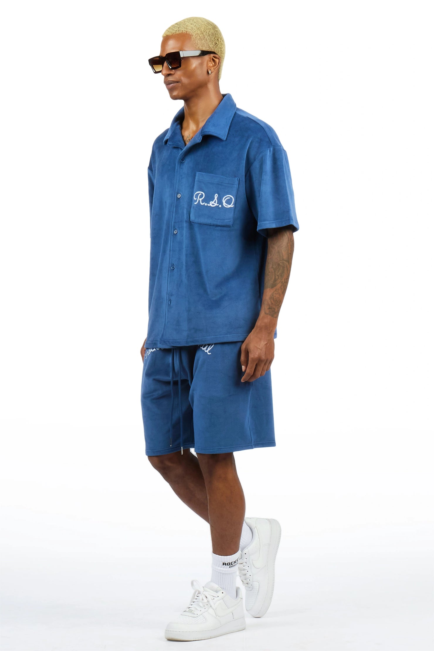 Crusoe Navy Button Down Shirt/Short Set