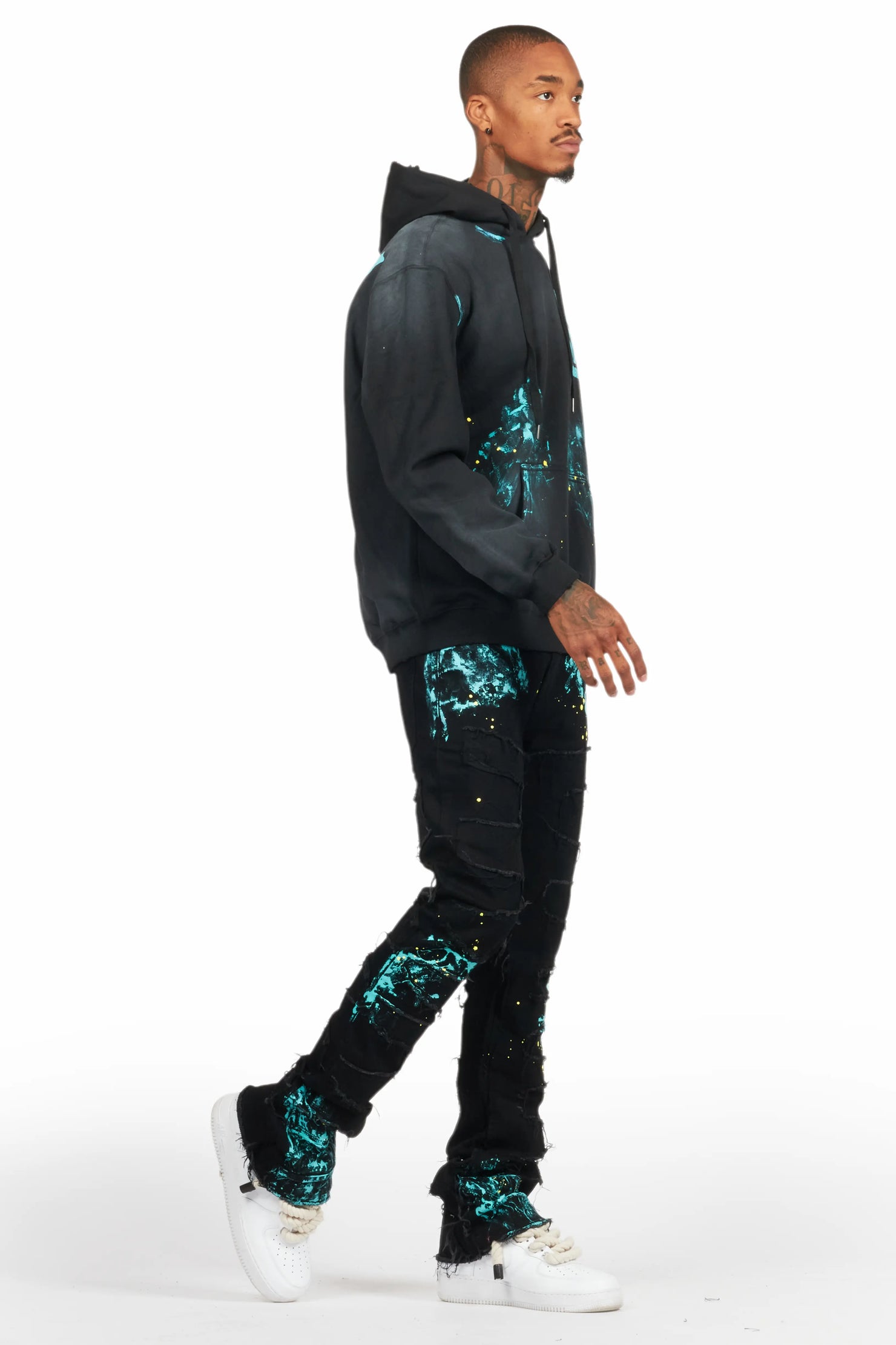 Barras Black Hoodie/Stacked Flare Jean Bundle