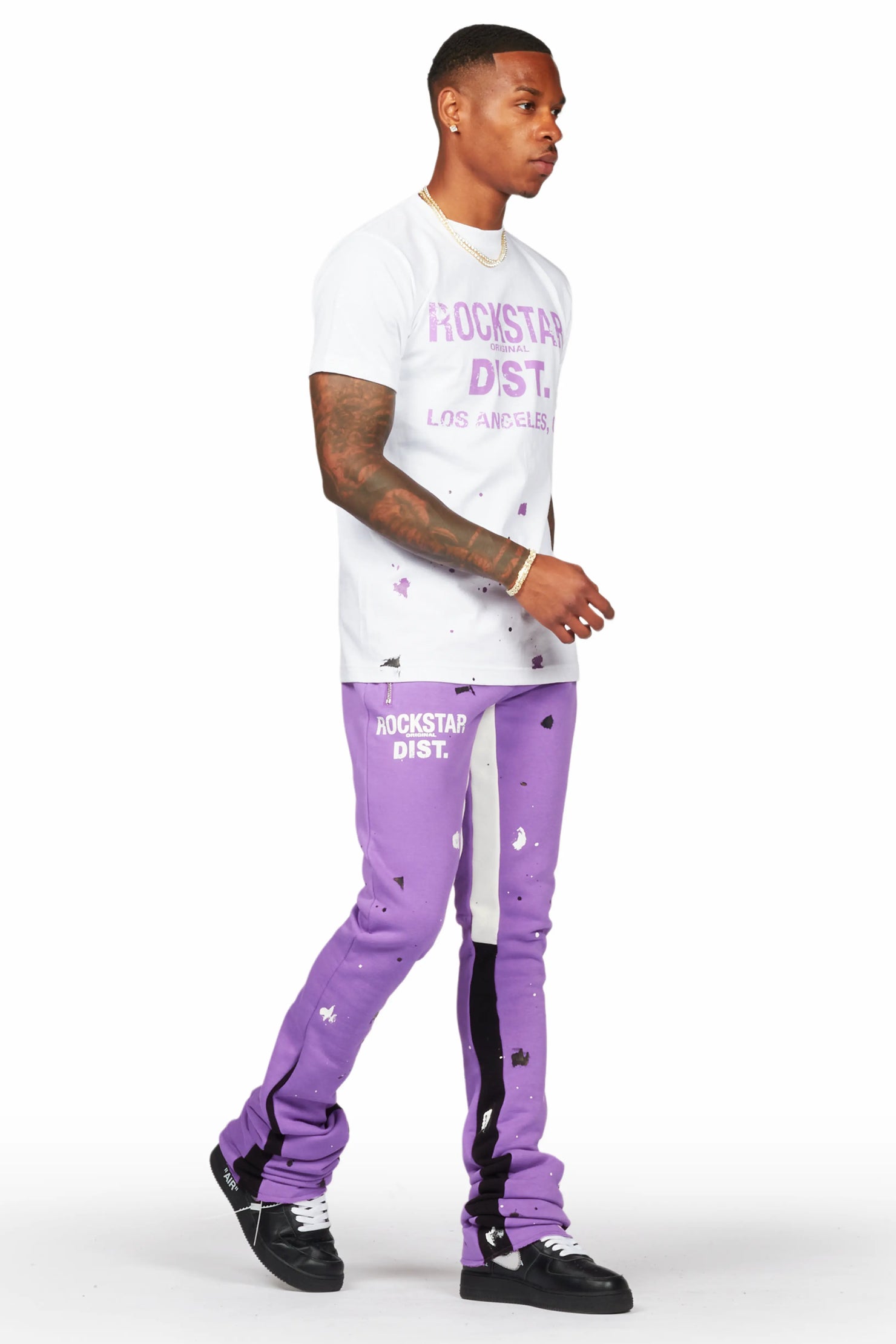 Scottie Purple/White T-Shirt/Super Stacked Flare Track Pant Set
