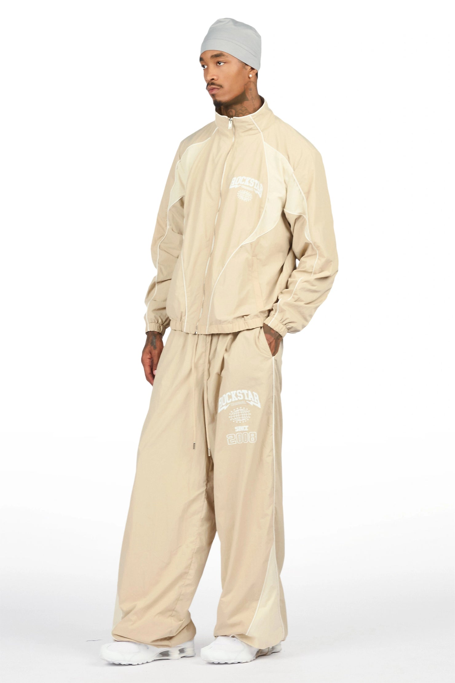 Ventoso Beige Windbreaker Baggy Fit Track Set