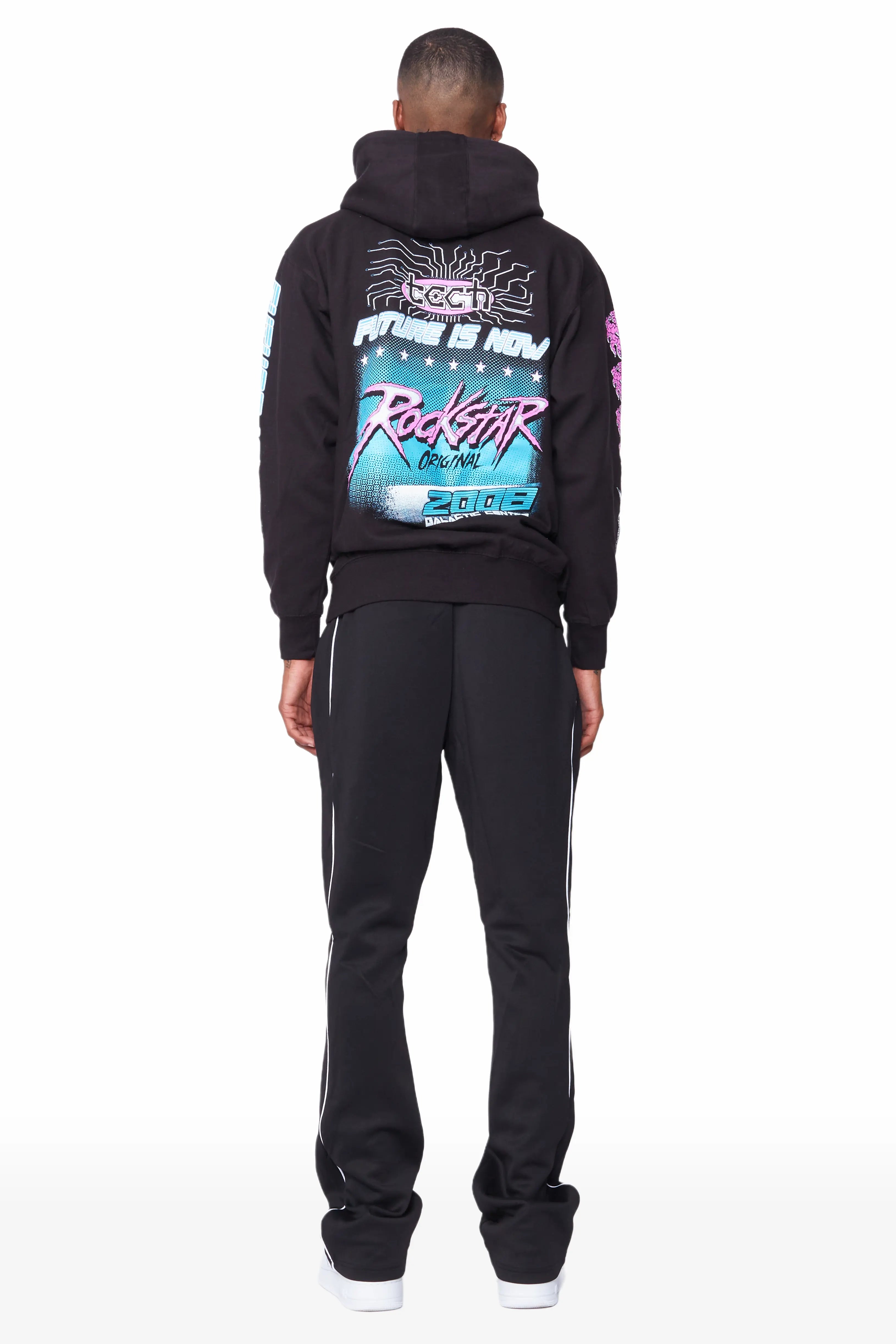 Race Black Hoodie Stacked Flare Track Set