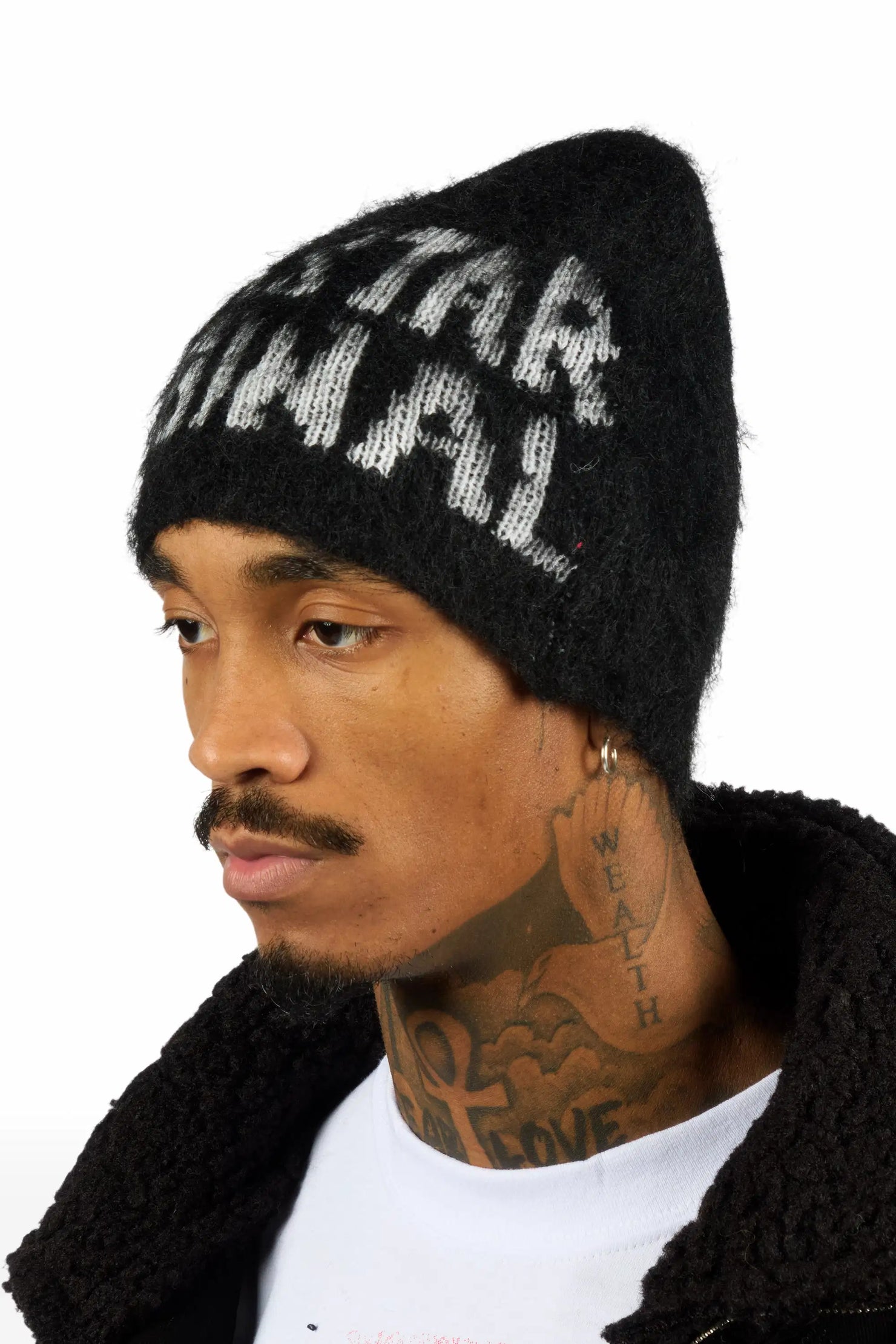 Toshio Black Knitted Mohair Beanie