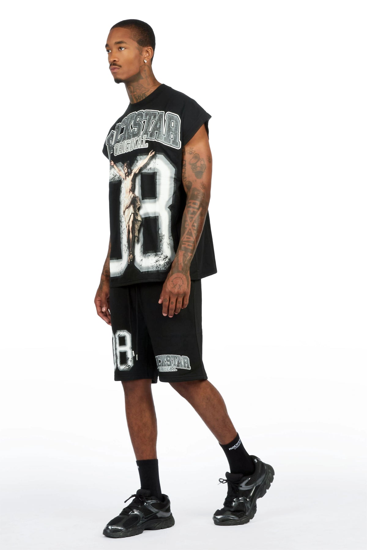 Fields Black/Grey Cut Sleeve T-Shirt Short Set