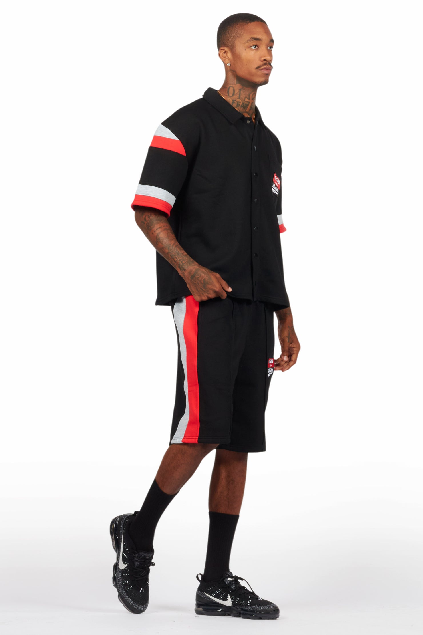 Zavid Black Button Up T-Shirt/Short Set