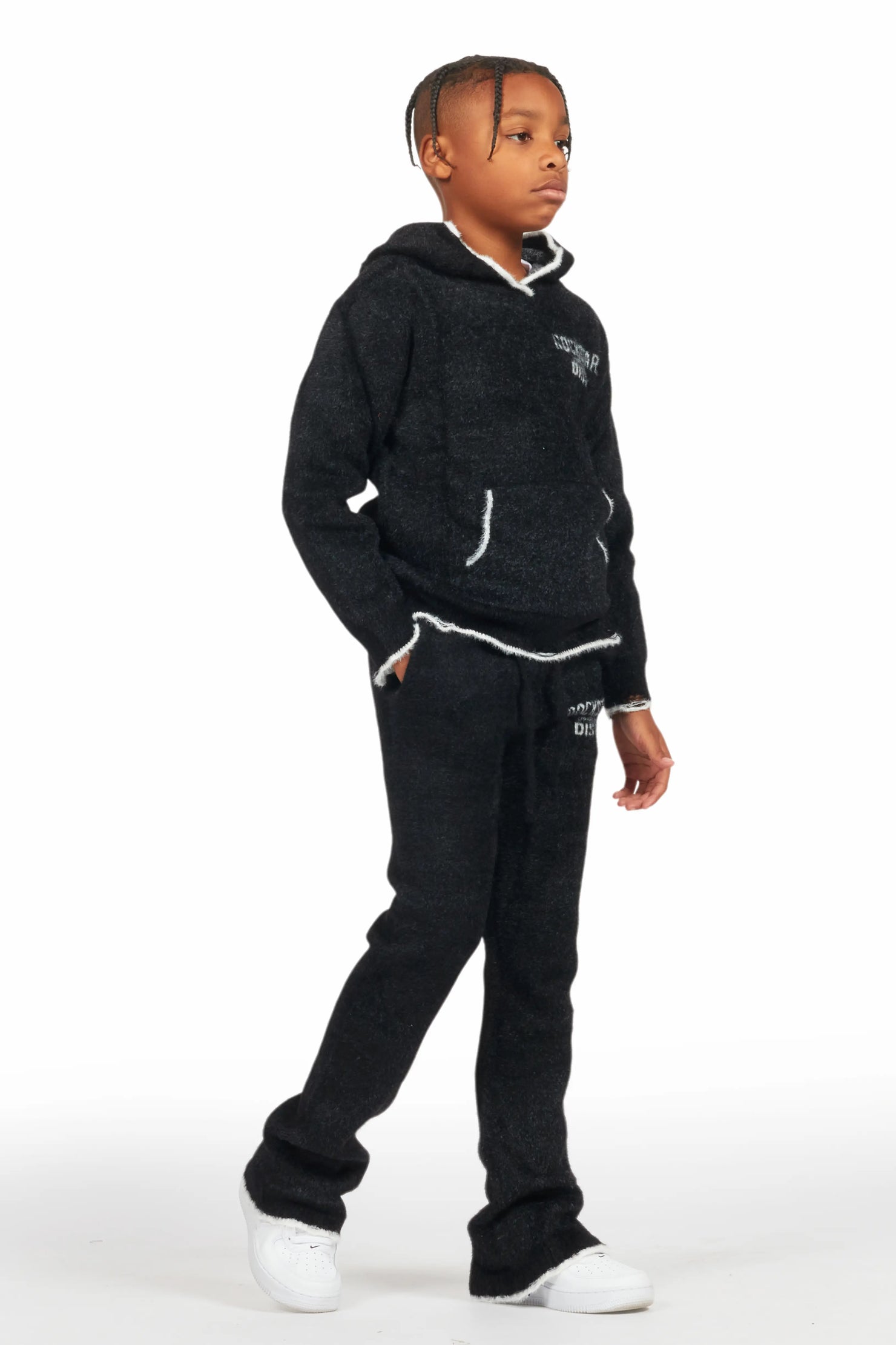 Boys Lake Black Stacked Flare Knit Track Set
