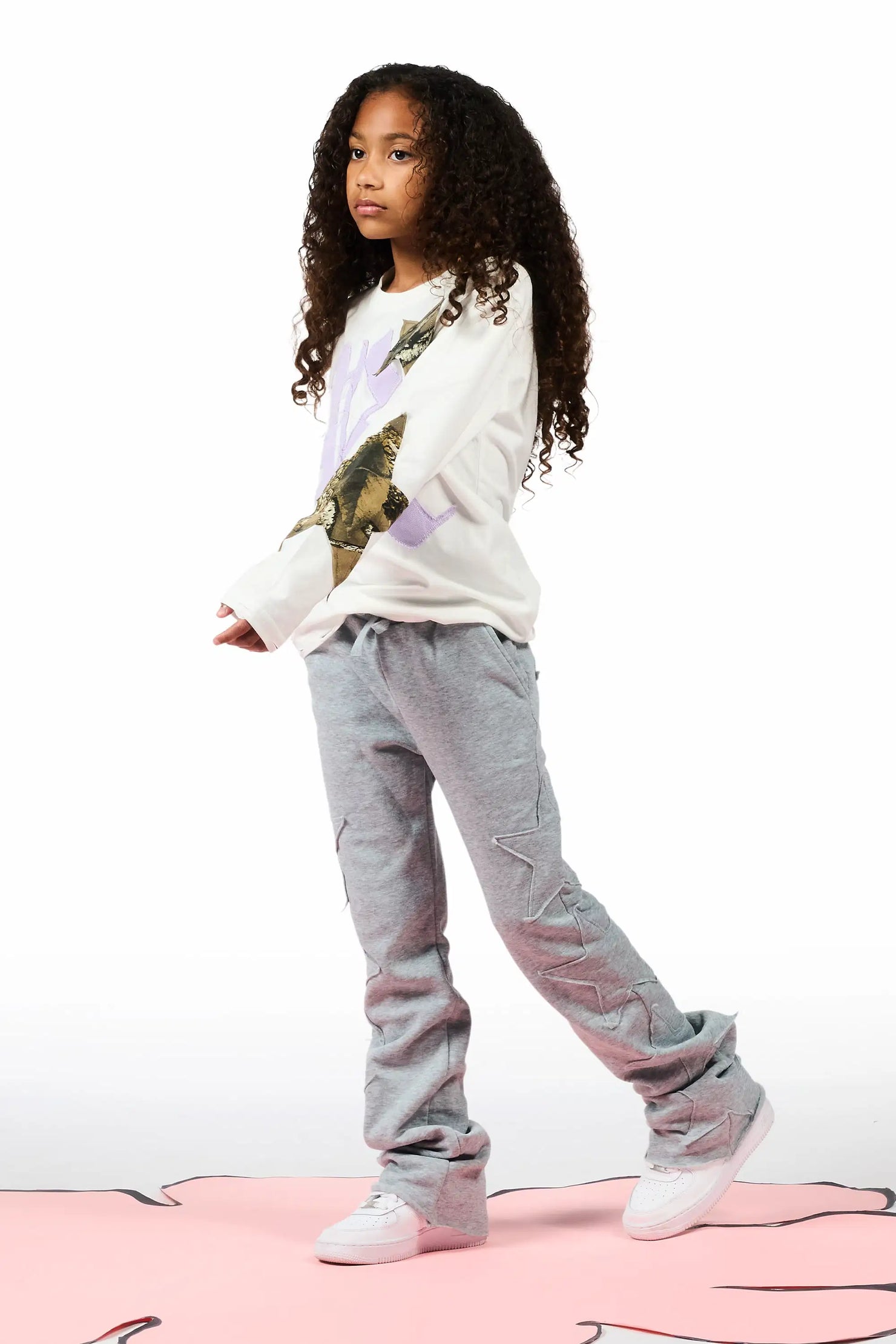 Girls Sinayah Grey Stacked Track Pant