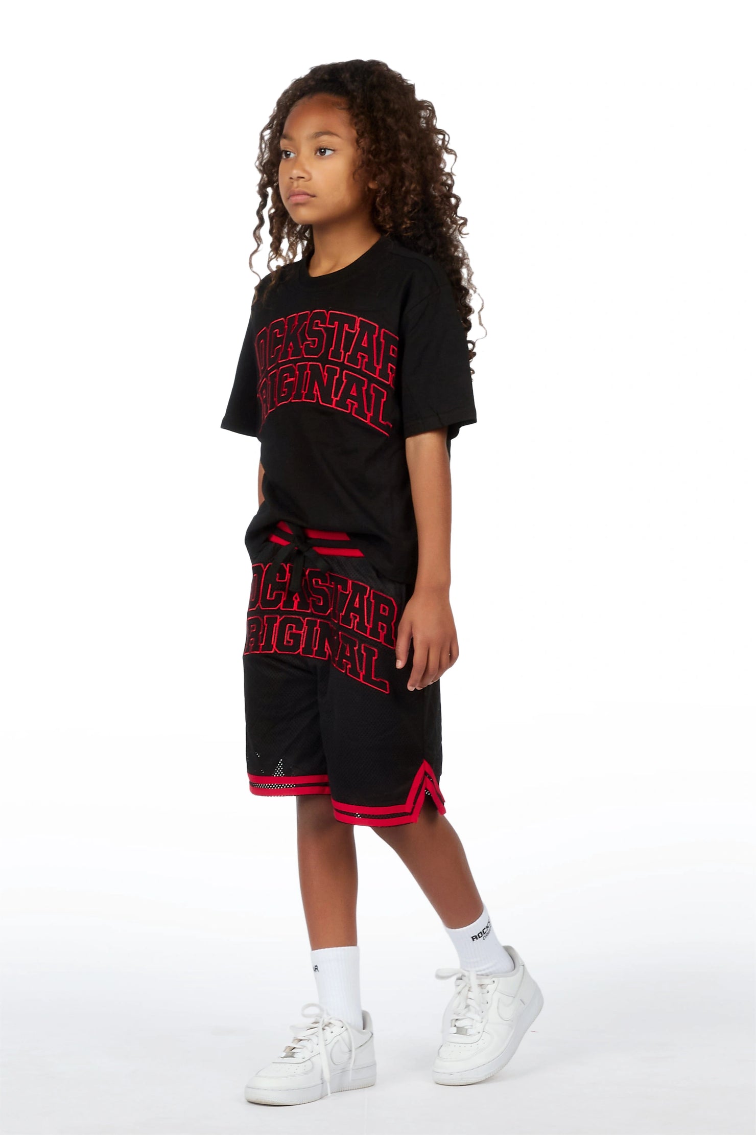 Girls Vanissa Black Fitted T-Shirt Short Set