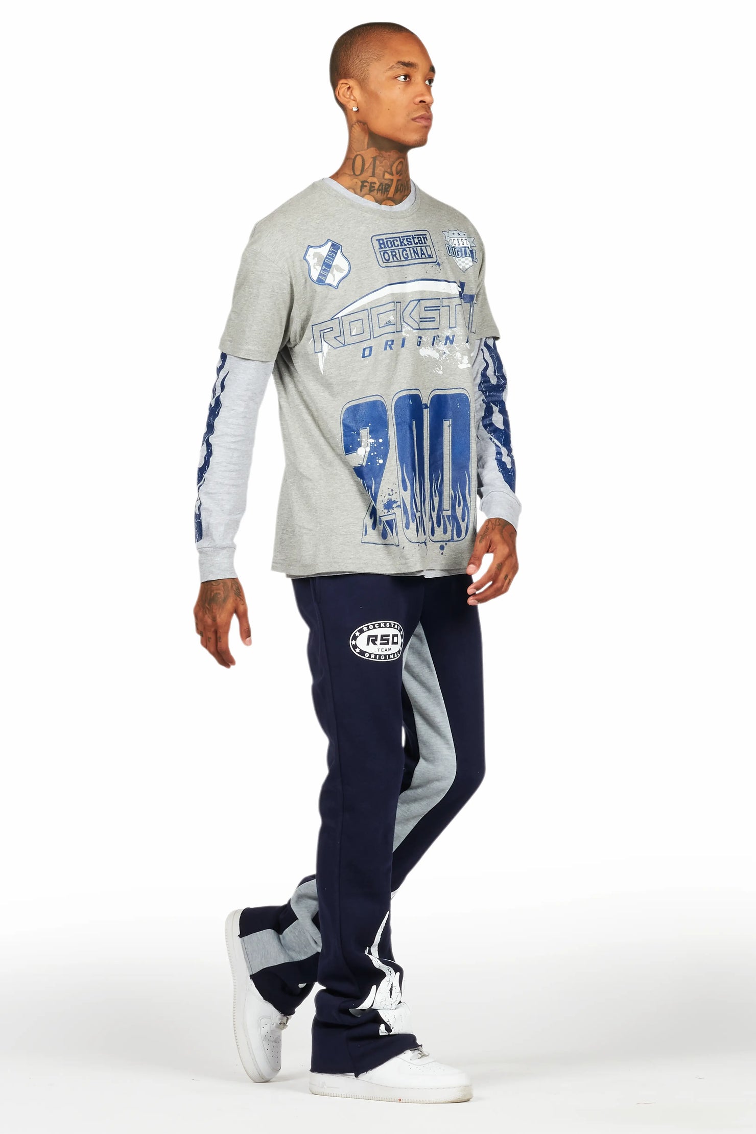 Amos Heather Grey Double Layer T-Shirt/Stacked Baggy Pant Set