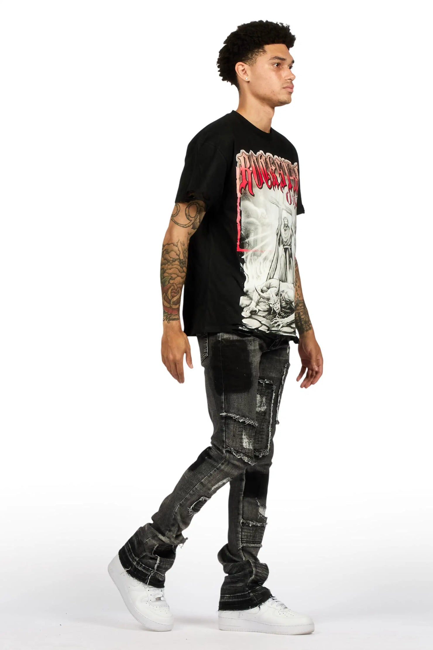 Raglord Dark Grey Stacked Flare Jean