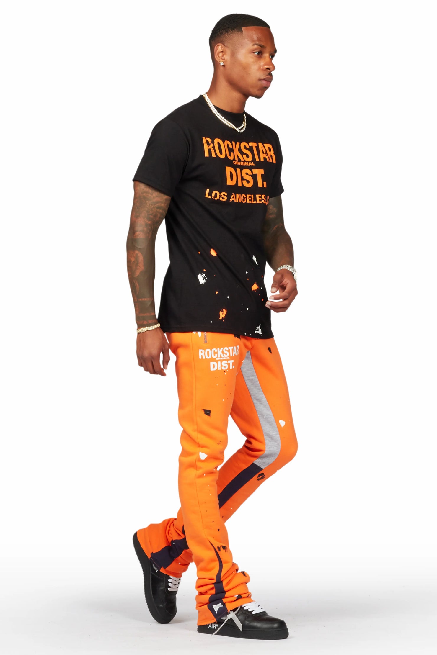 Scottie Black/Orange T-Shirt/Super Stacked Flare Track Pant Set
