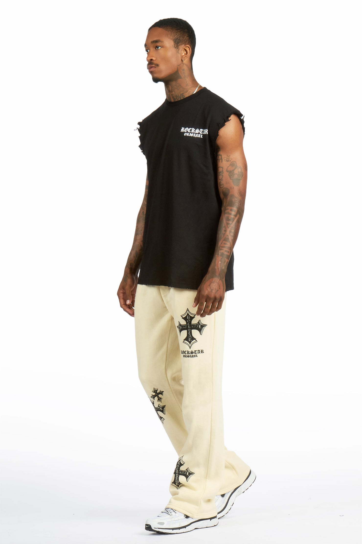 Arkady 2.0 Black/Sand Cut Sleeve/Stacked Pant Track Set