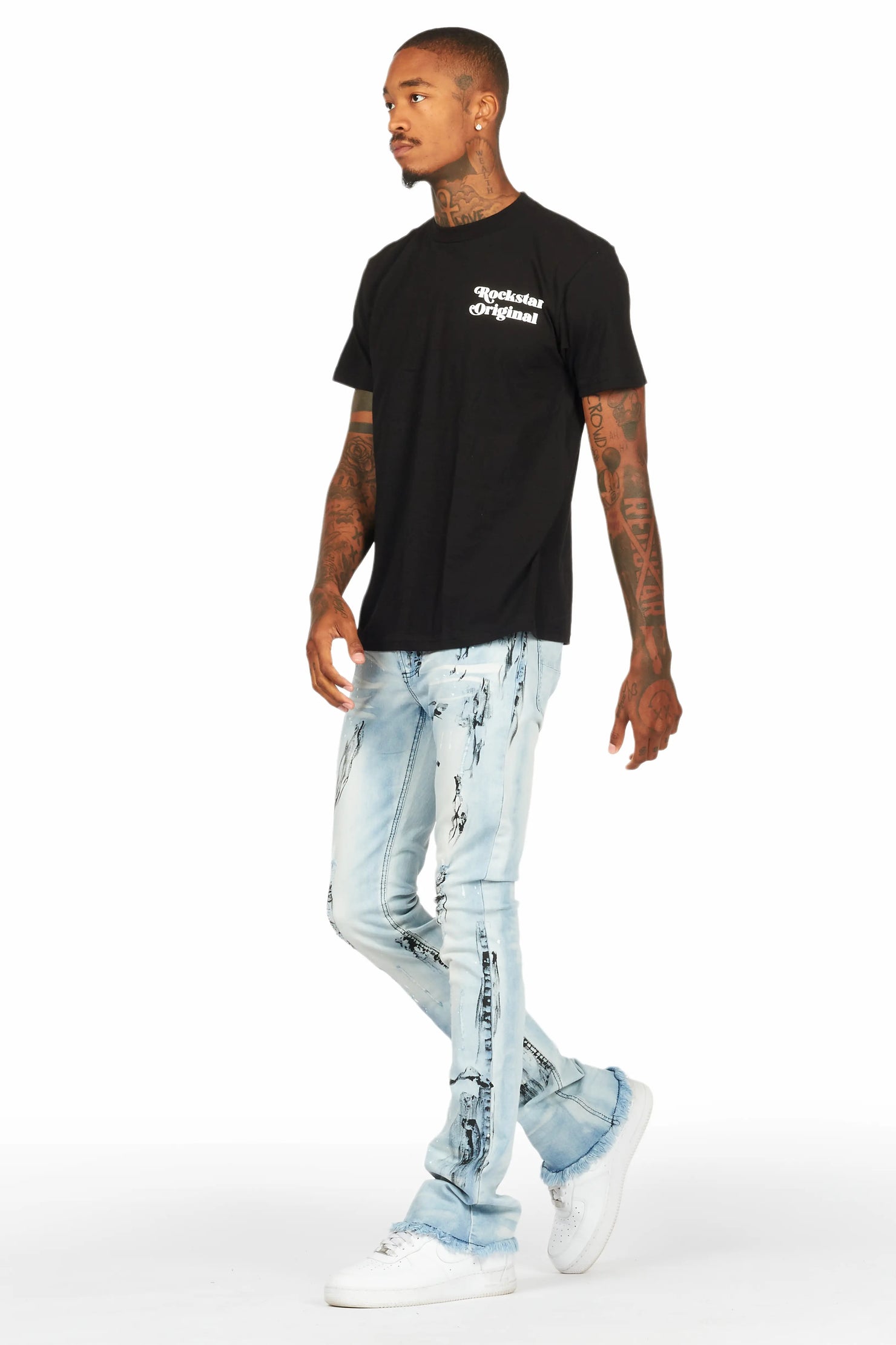 Diamo Black T-Shirt/Stacked Flare Jean Set