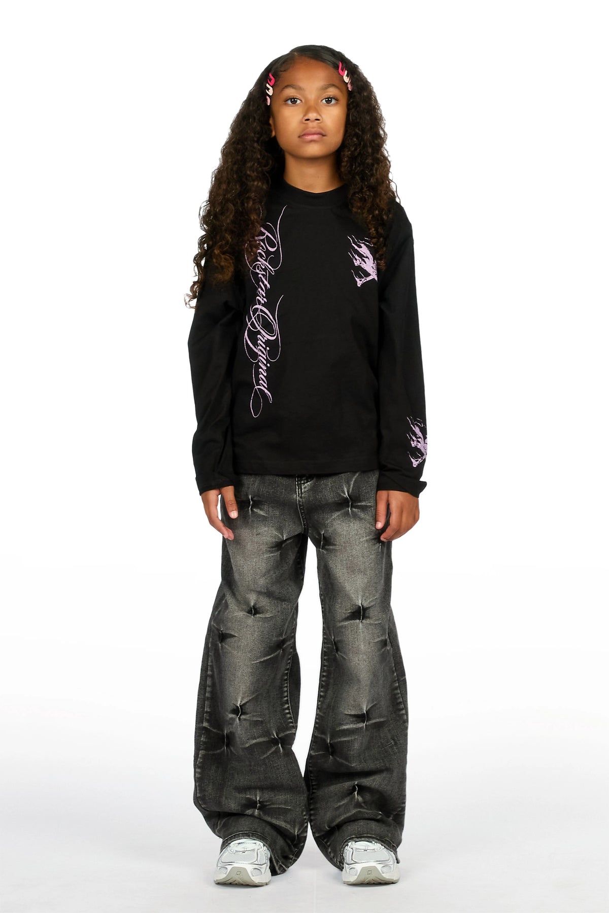 Girls Emiliana Washed Black Relaxed Fit Jean
