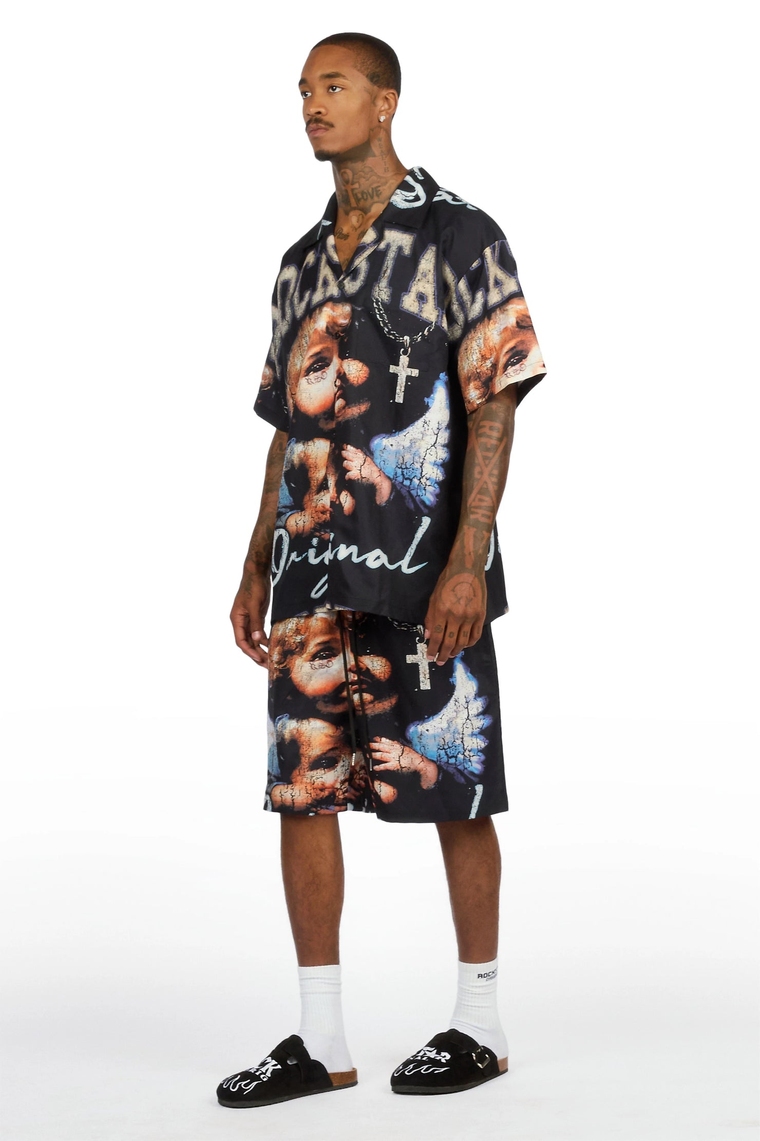 Deiter Black Button Down T-Shirt/Short Set