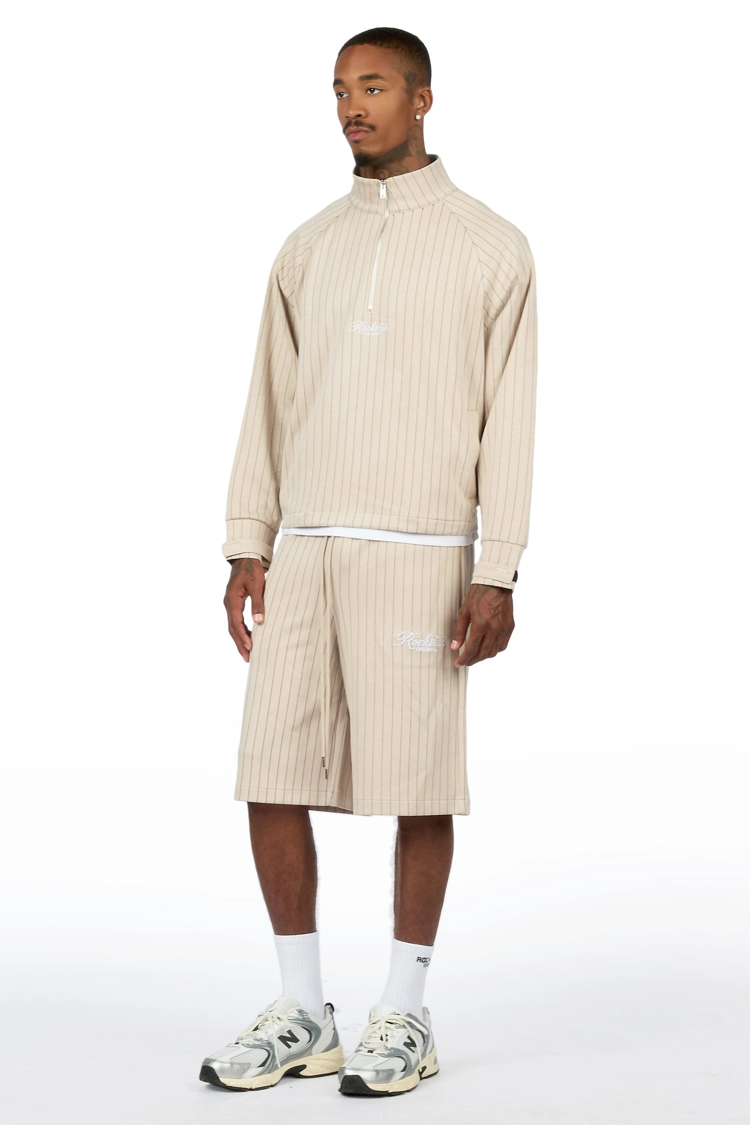 Hernan Beige Quarter Zip Raglan Short Set