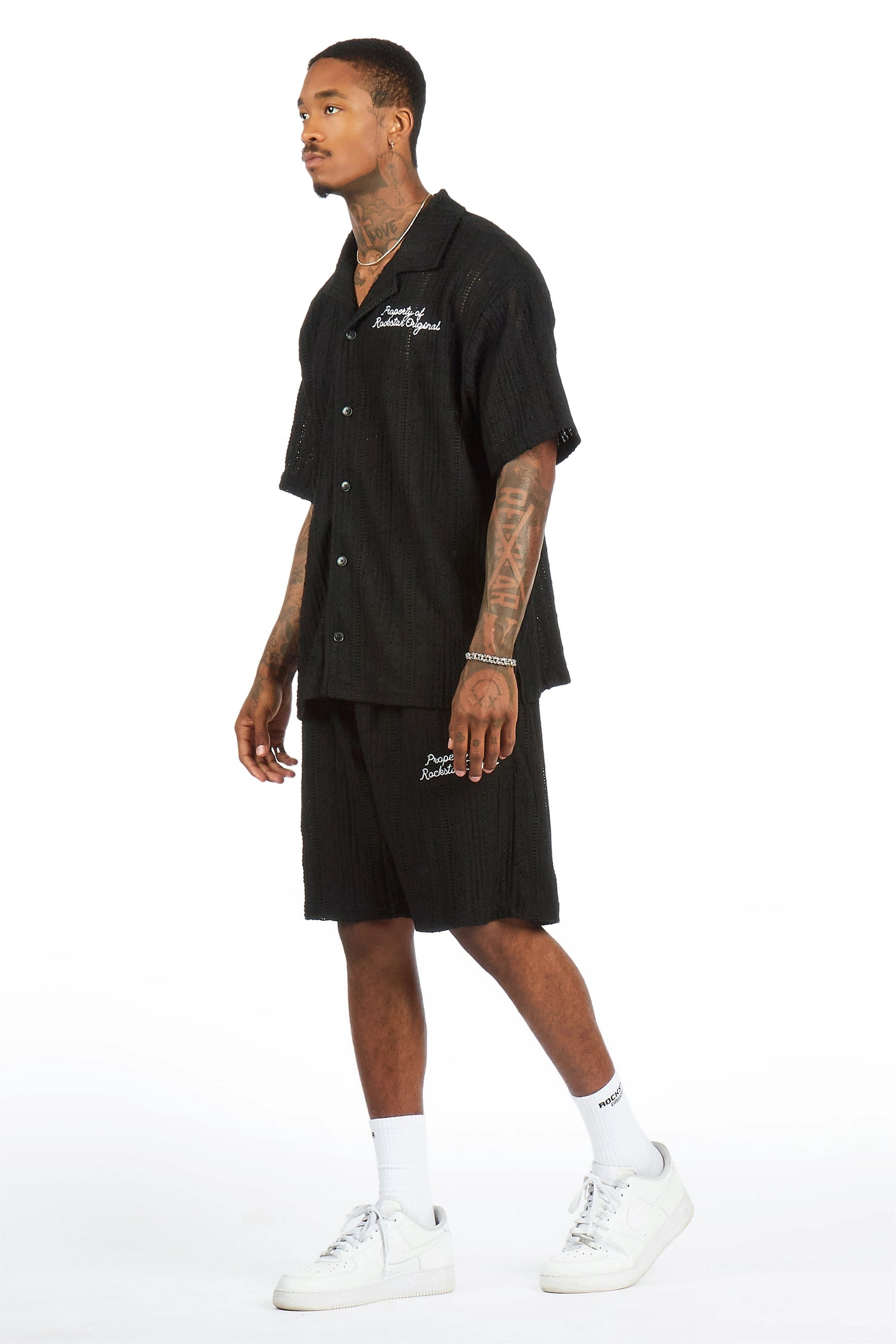 Zyaire Black Button Down Shirt/Short Set