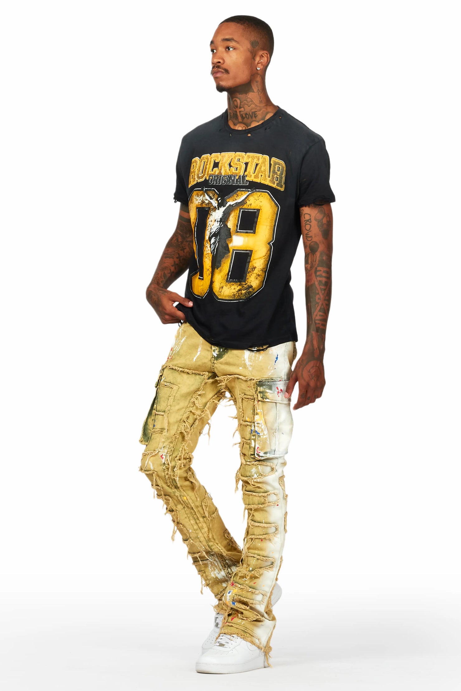 Jairo Yellow Painter Stacked Flare Jean