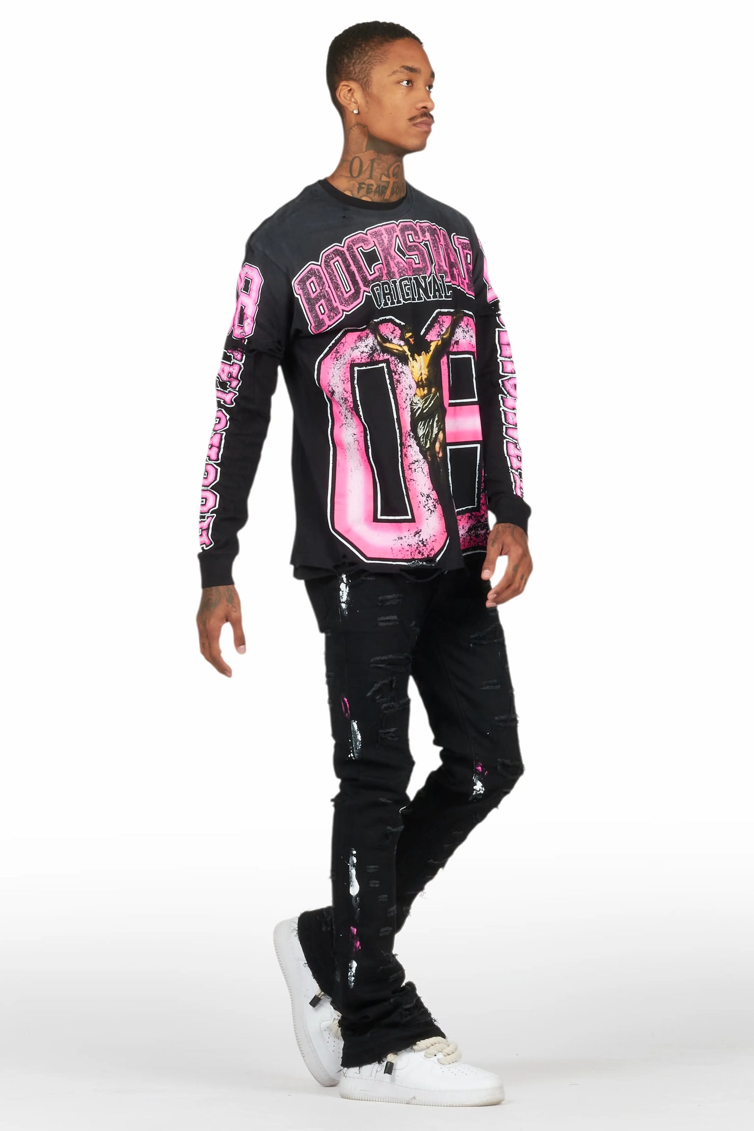 Fields Black Double Layer T-Shirt/Stacked Flare Jean Bundle