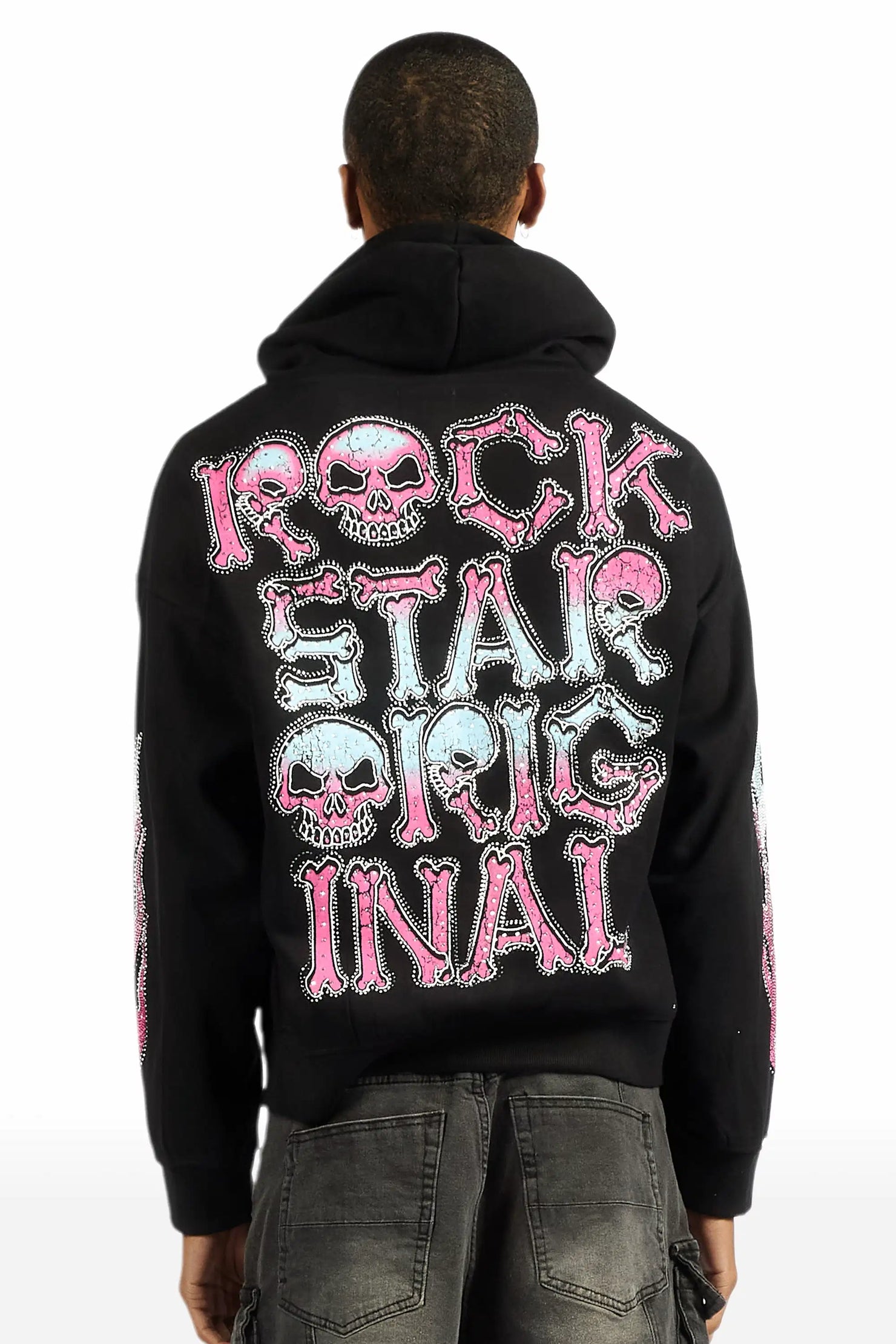 Reece Black Rhinestone Oversized Hoodie