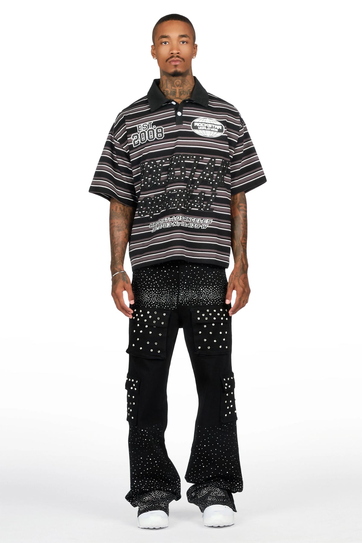 Arman Black Rhinestones Baggy Fit Jeans