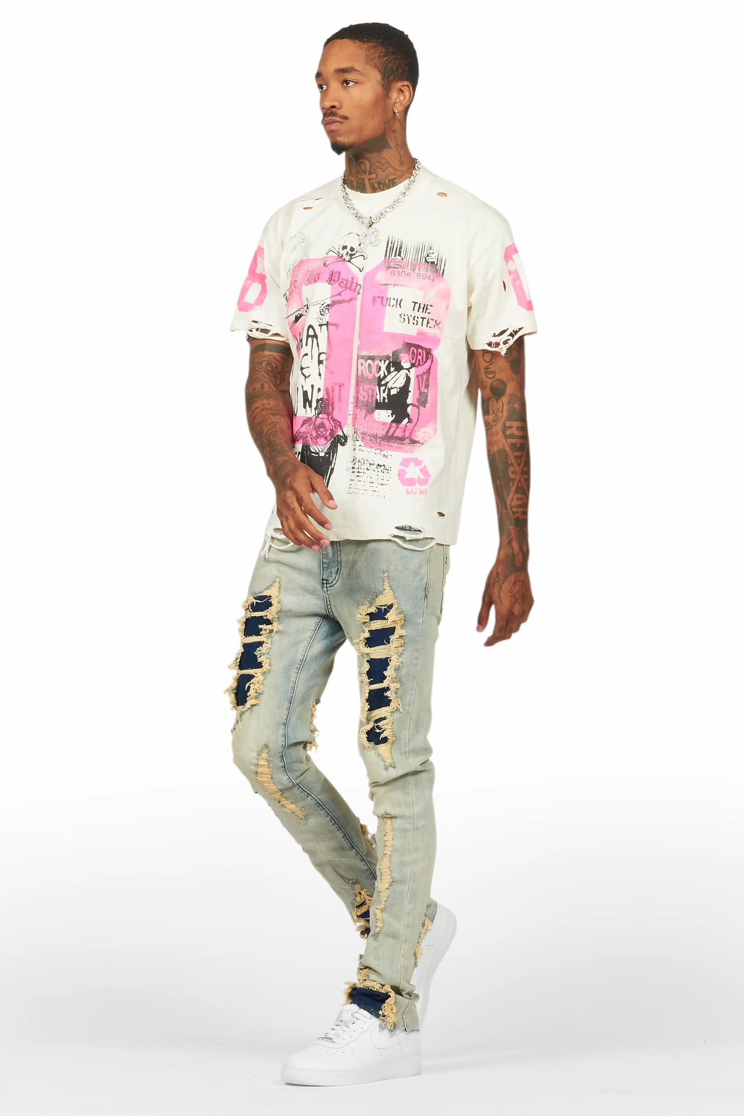 Grill Beige/Pink Graphic Oversized T-Shirt