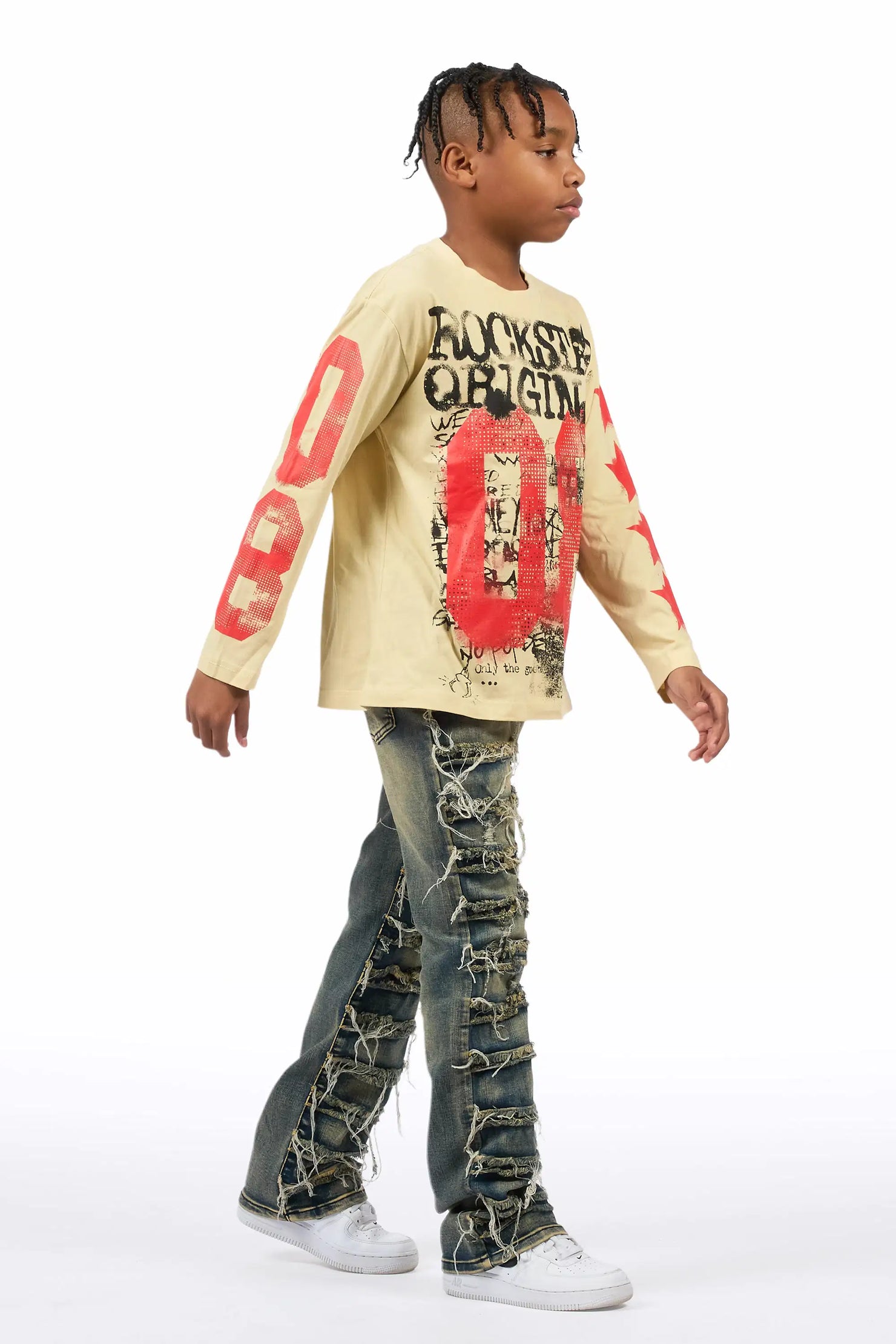 Boys Waylon Tint Stacked Flare Frayed Jean