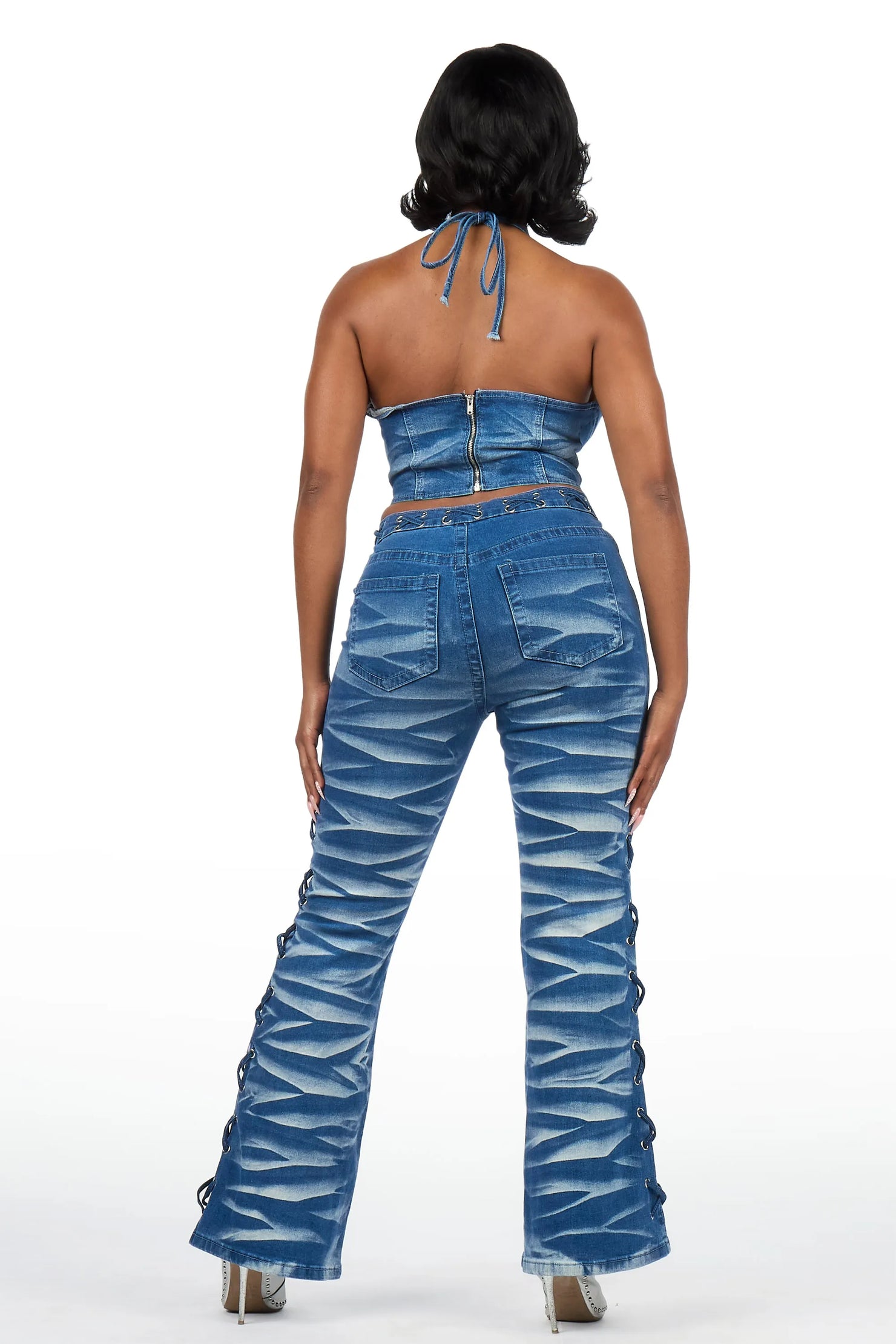 Suleah Blue Lace Up Denim Set