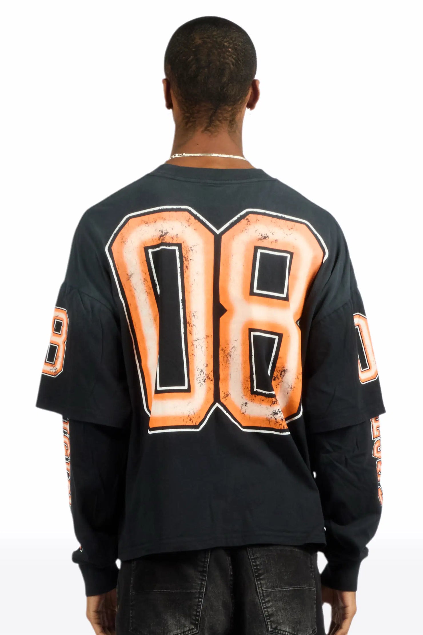 Fields Black/Orange Double Layer Long Sleeve Graphic T-Shirt