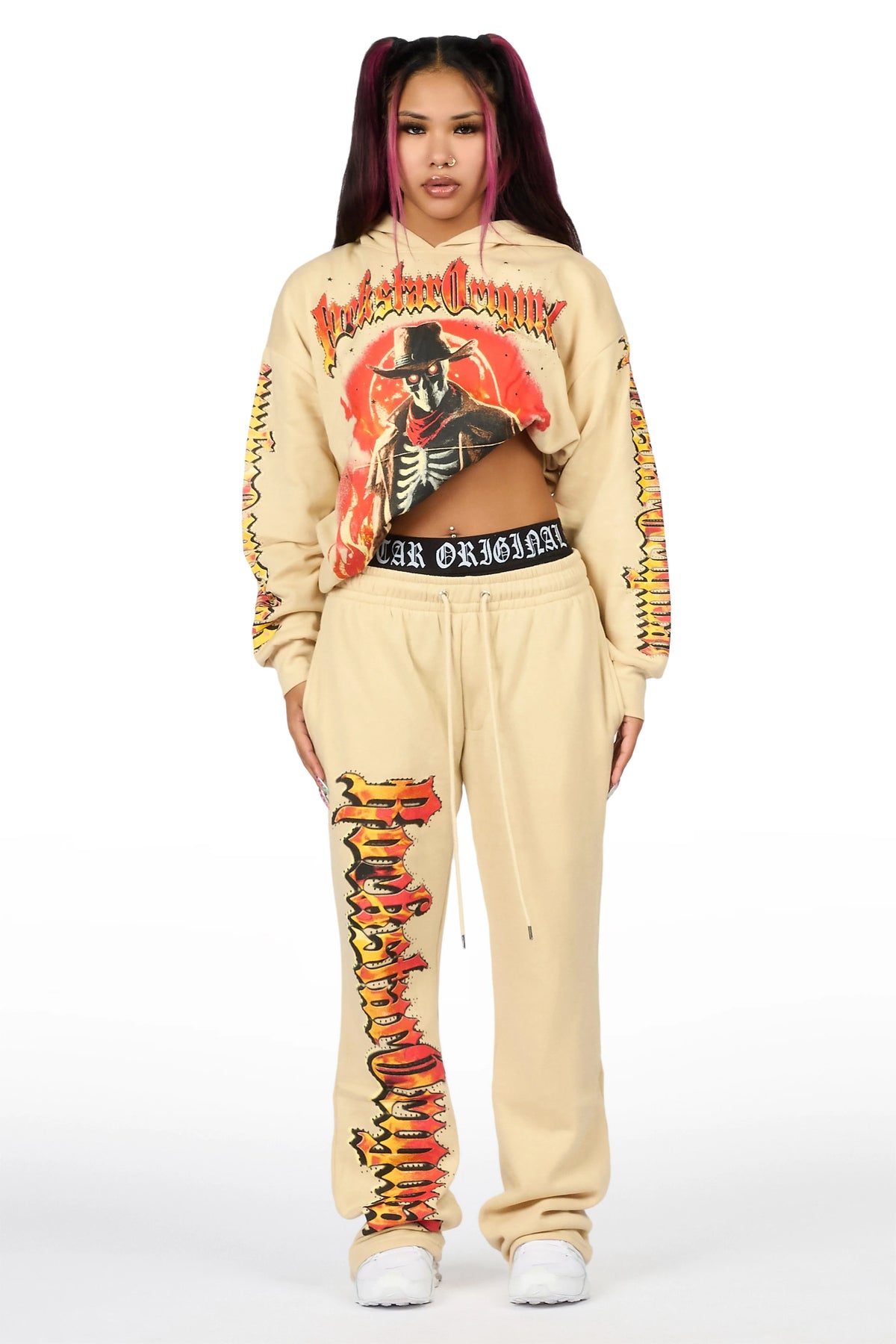 Anneleise Beige Graphic Baggy Fit Track Set