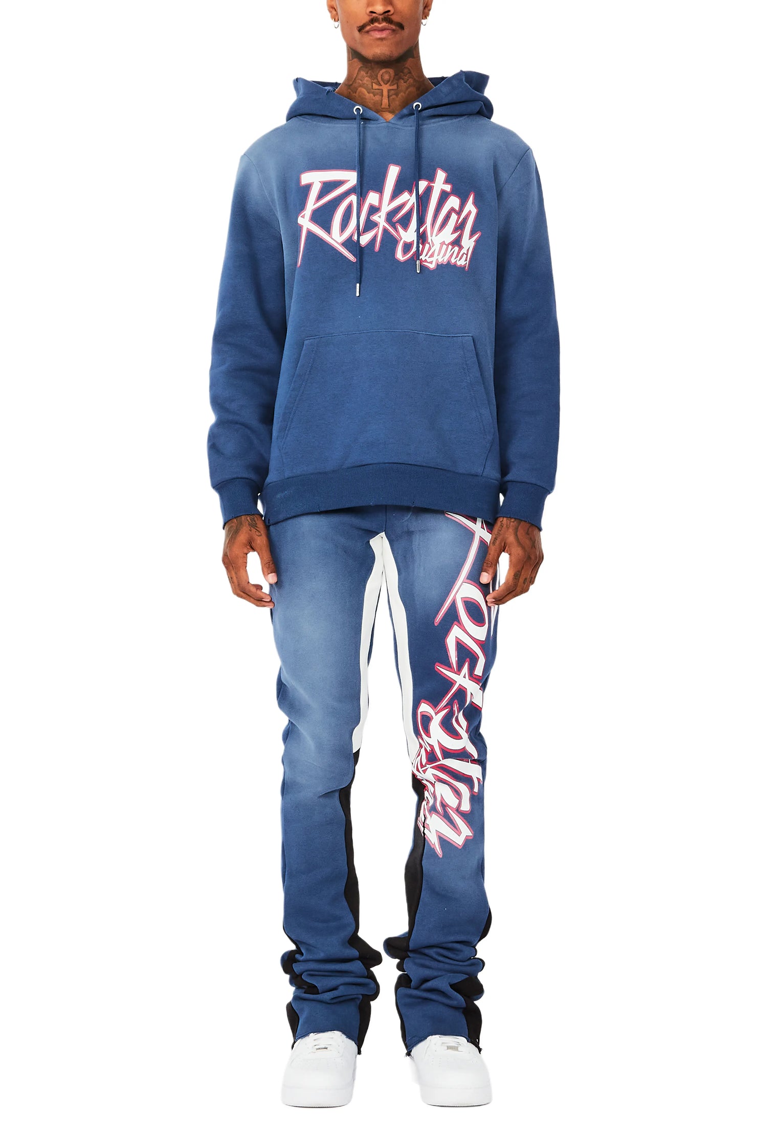 Kalibre Navy Graphic Hoodie/Super Stacked Flare Pant Set