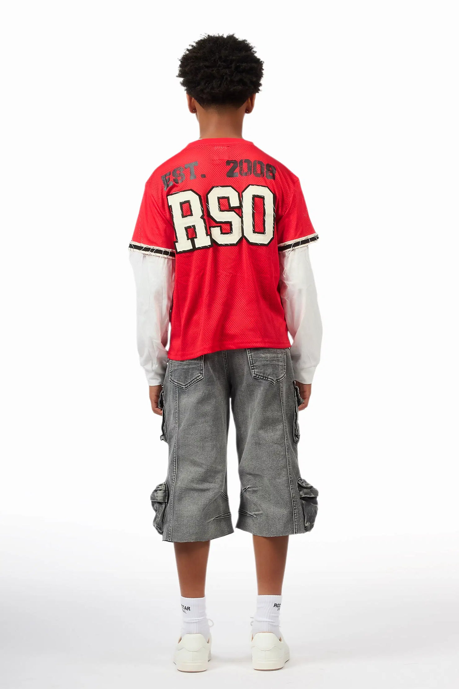 Boys Deston Red/Grey Double Layer T-Shirt/Denim Jort Set