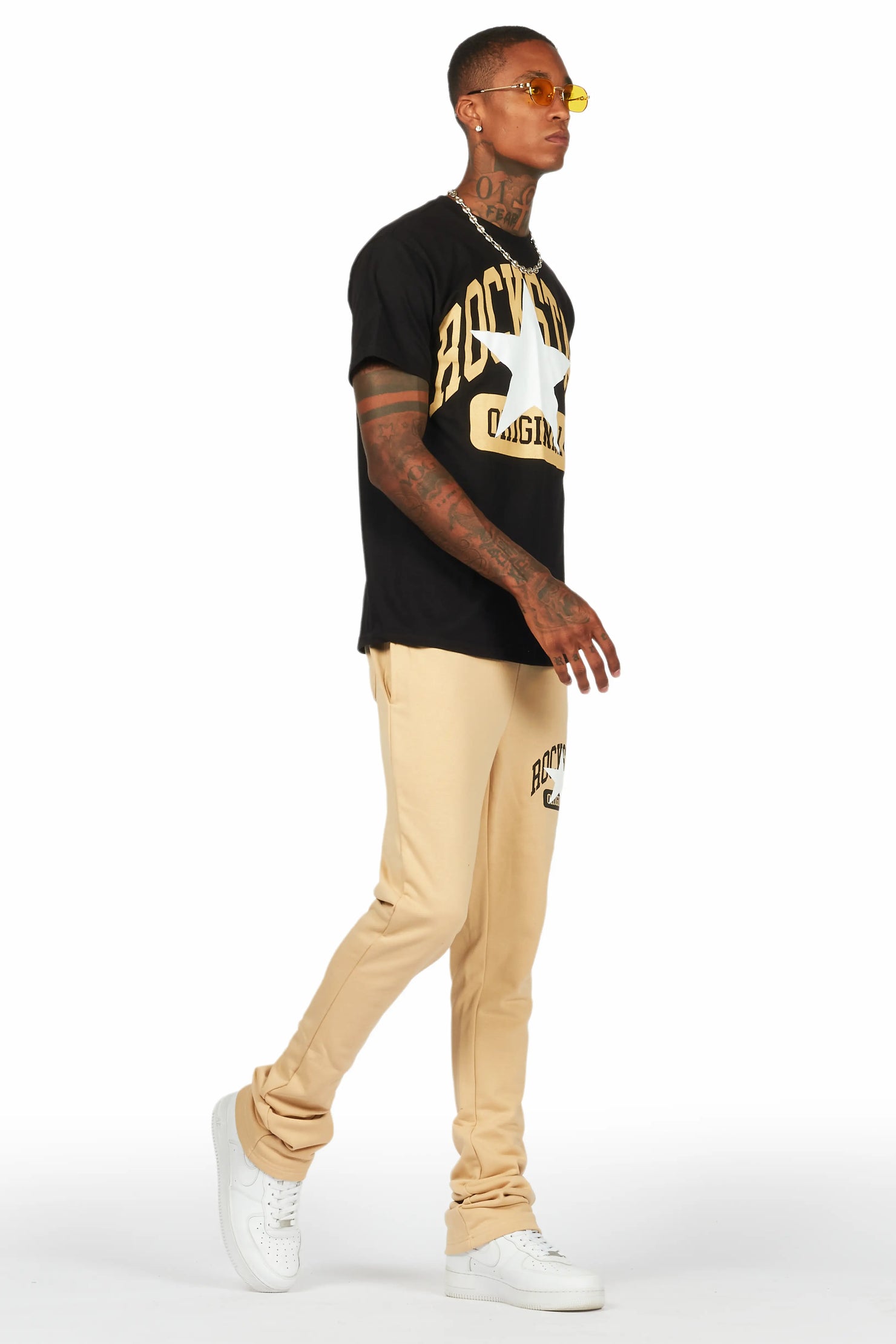 Mallor Black/Beige T-Shirt/Stacked Track Set