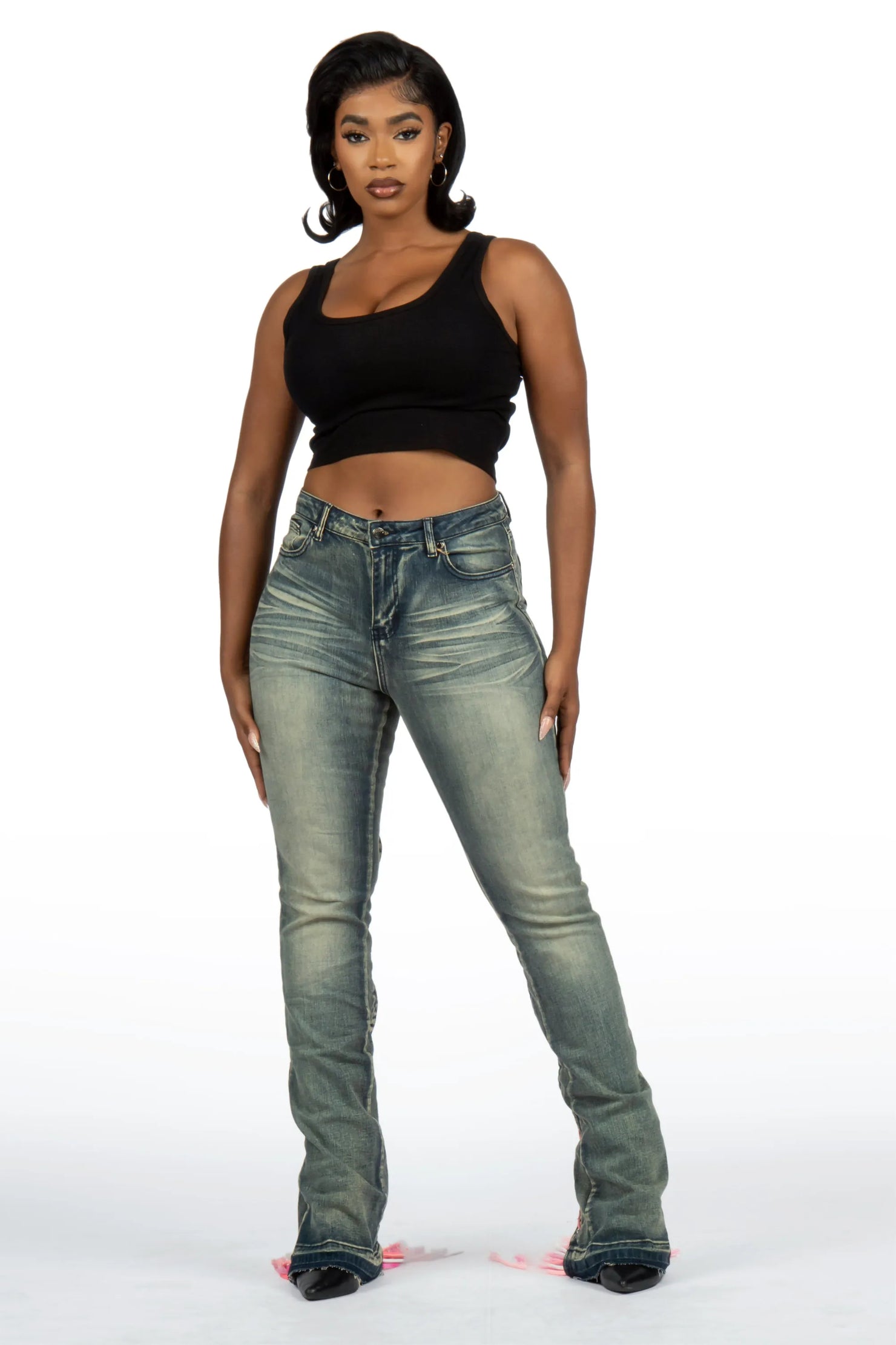 Ottiana Tint Wash Stacked Flare Jean