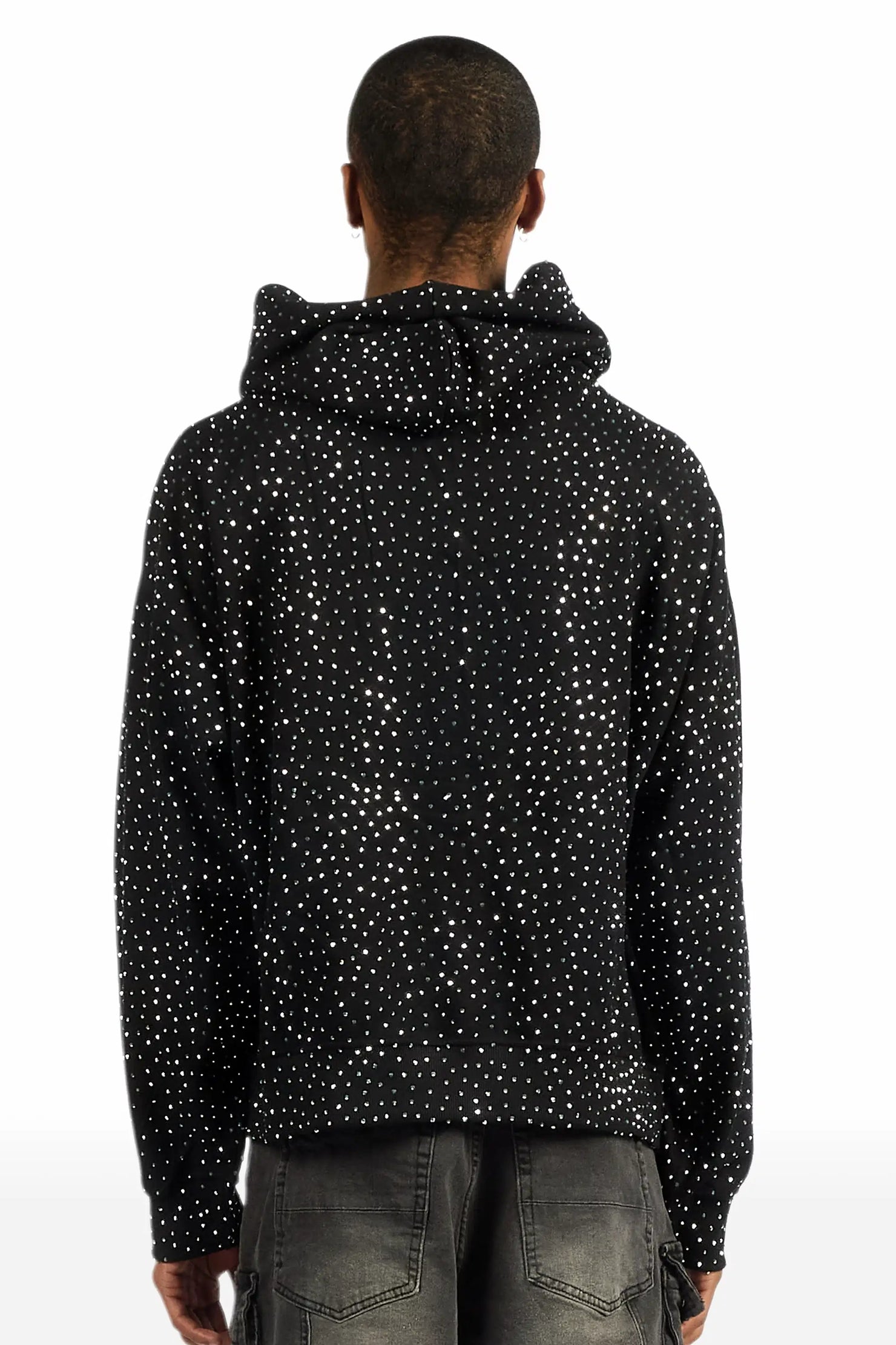 Iceout Black Rhinestone Oversized Hoodie