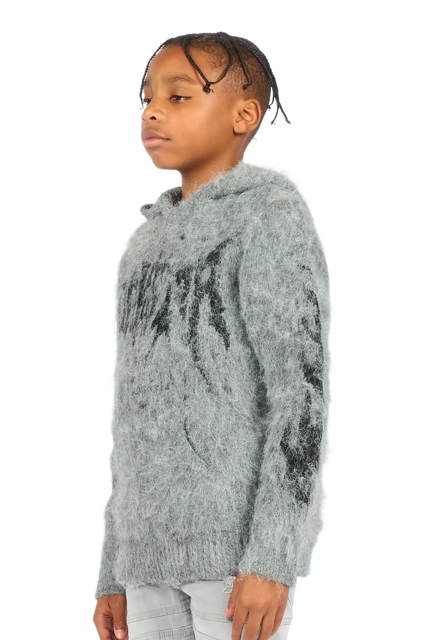 Boys Raymond Grey Graphic Knitted Hoodie