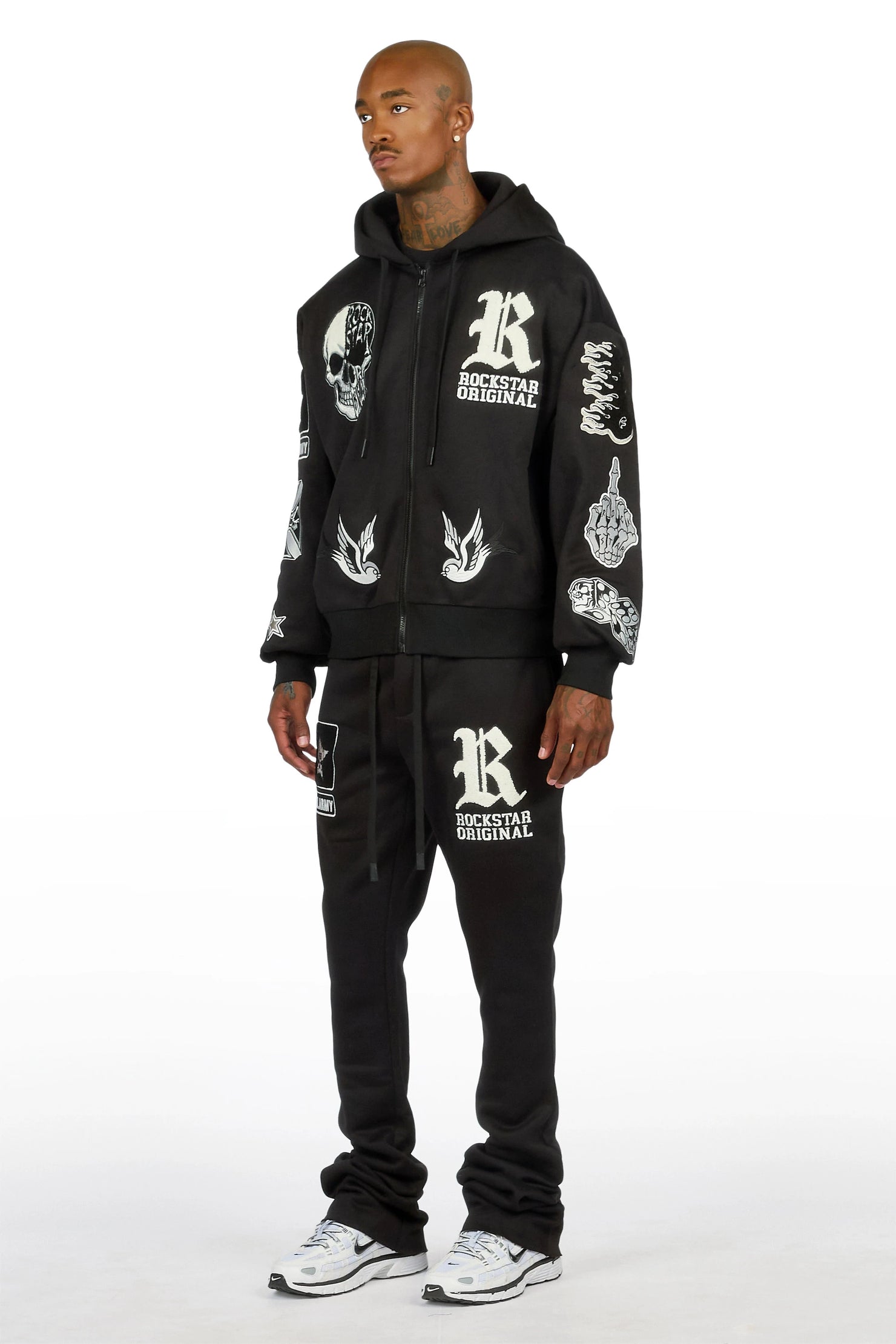 Vidar Black Zip Up Hoodie Stacked Track Set